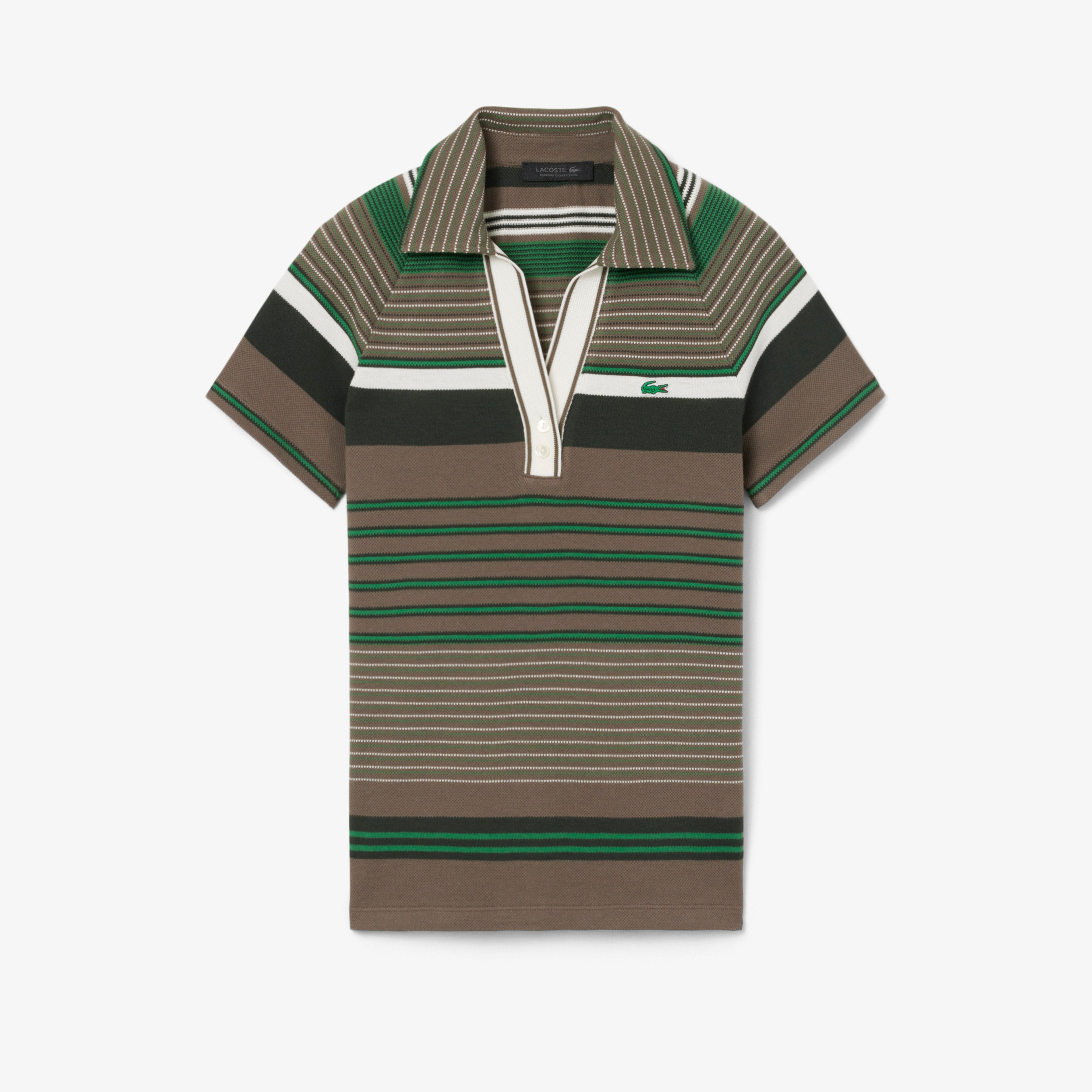 SS26 RUNWAY Kadın Slim Fit Çizgili Kahverengi Polo