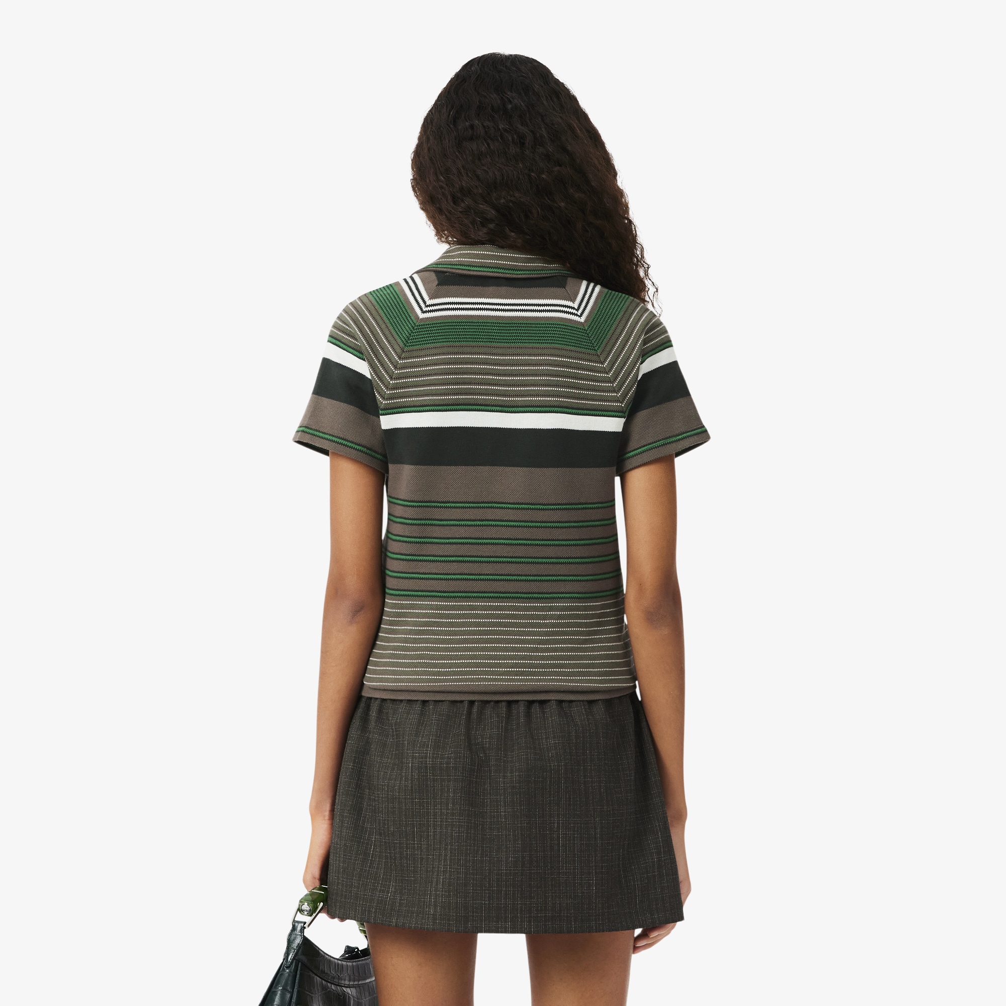 SS26 RUNWAY Kadın Slim Fit Çizgili Kahverengi Polo