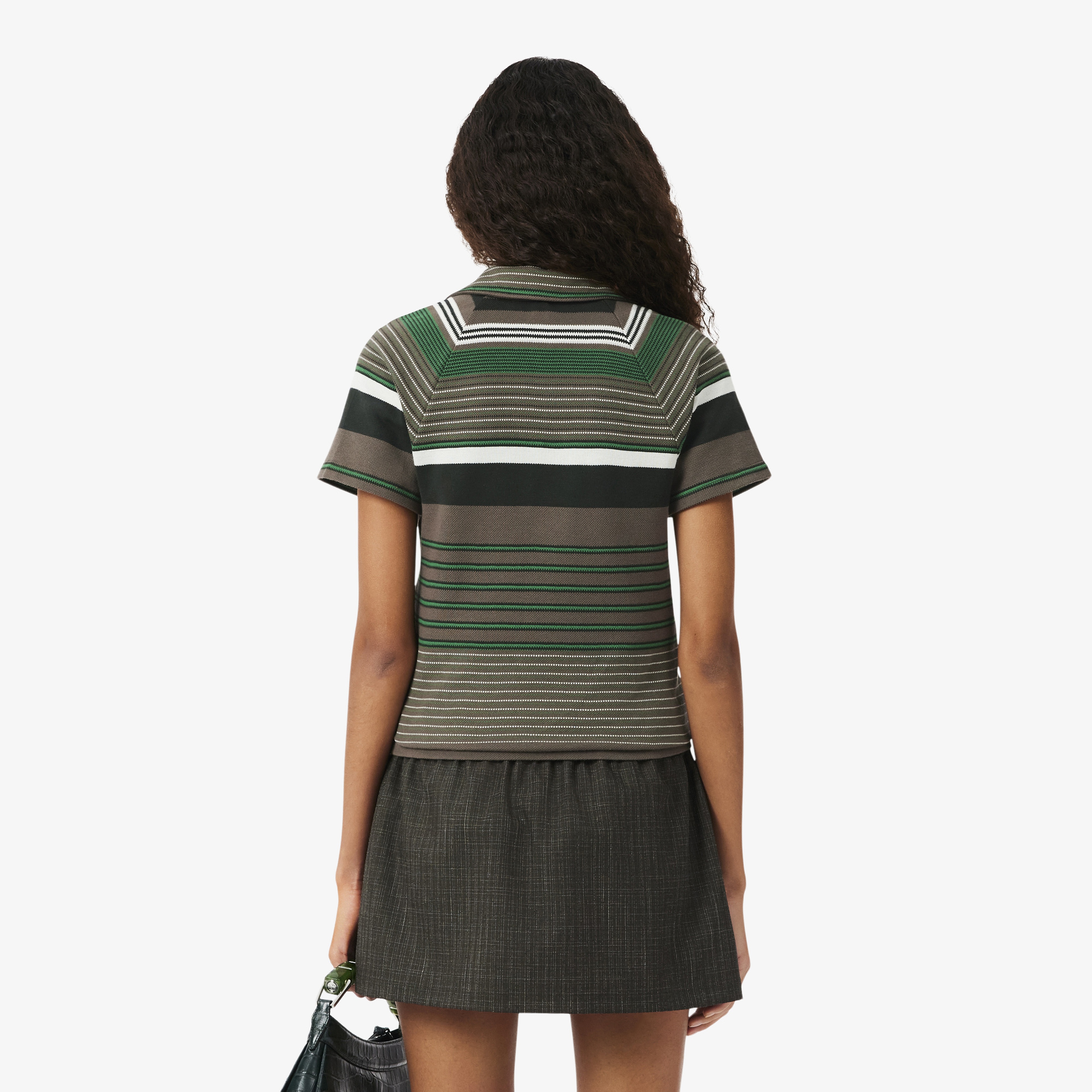 SS26 RUNWAY Kadın Slim Fit Çizgili Kahverengi Polo