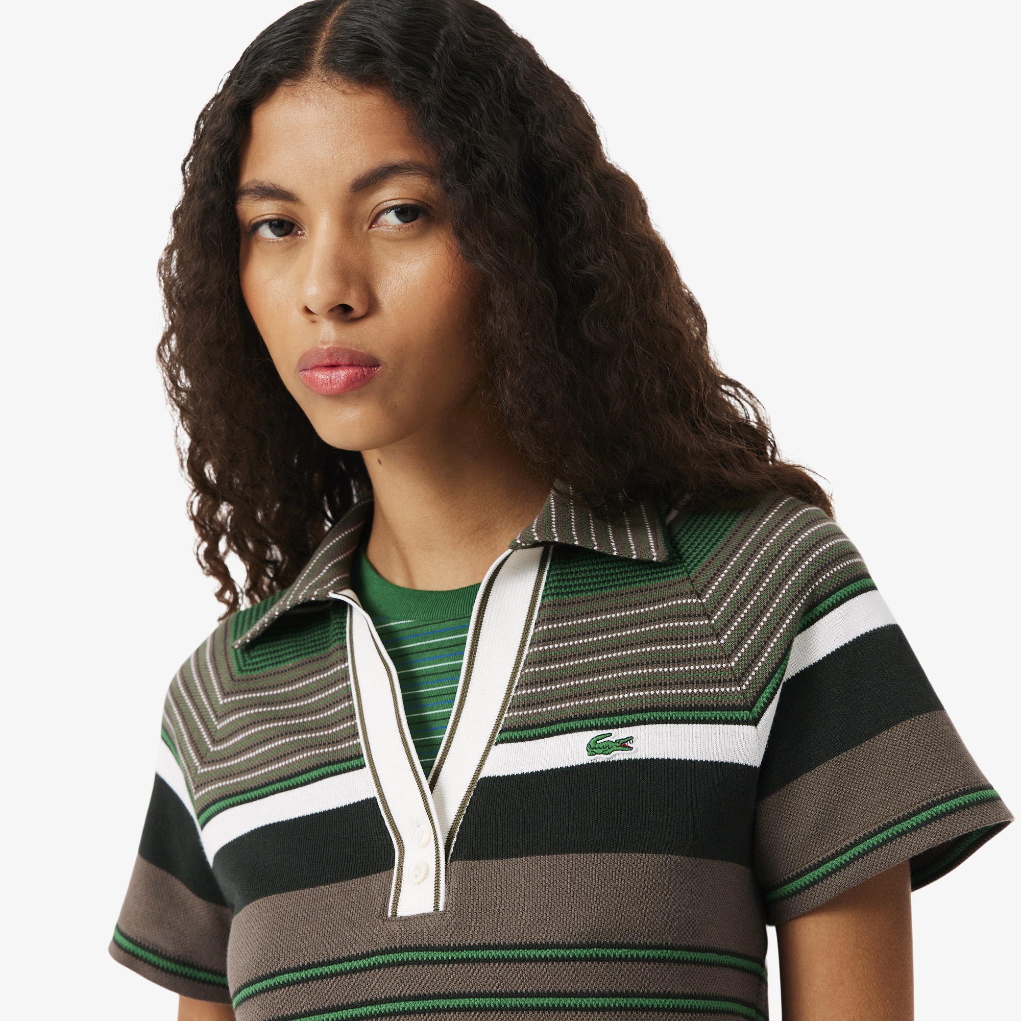 SS26 RUNWAY Kadın Slim Fit Çizgili Kahverengi Polo