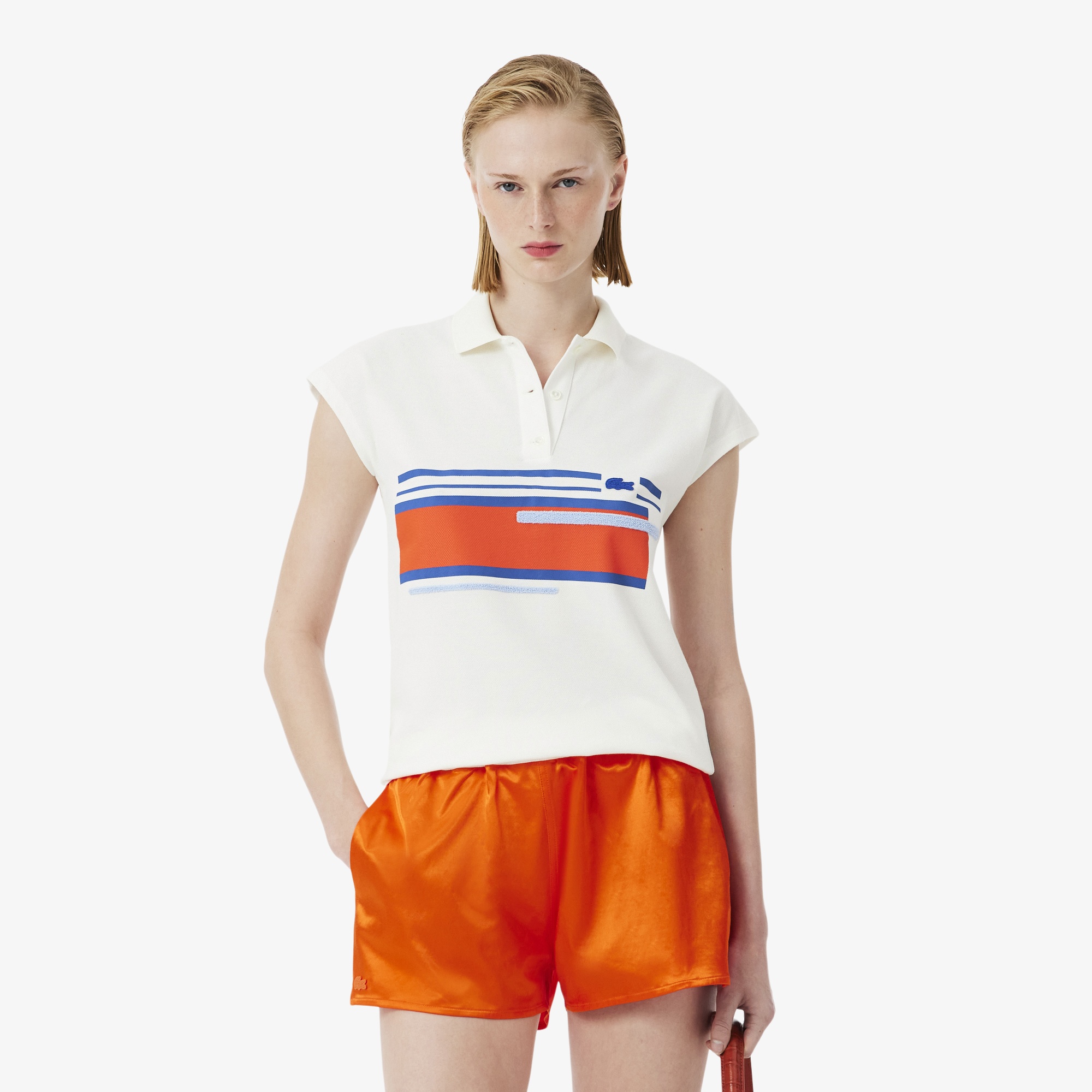 SS26 RUNWAY Kadın Regular Fit Baskılı Beyaz Polo