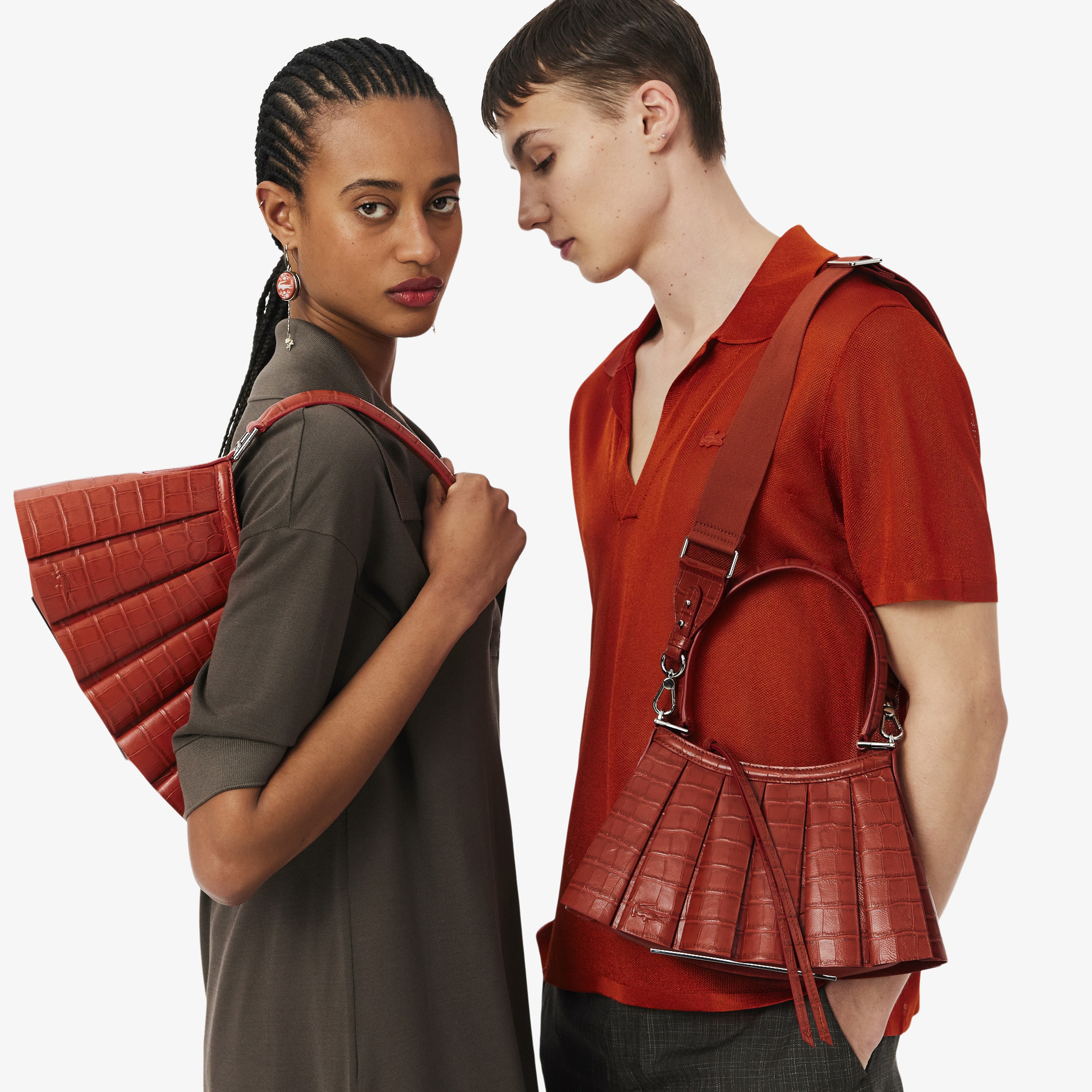 SS26 RUNWAY Small Lenglen Kadın Deri Turuncu Omuz Çantası