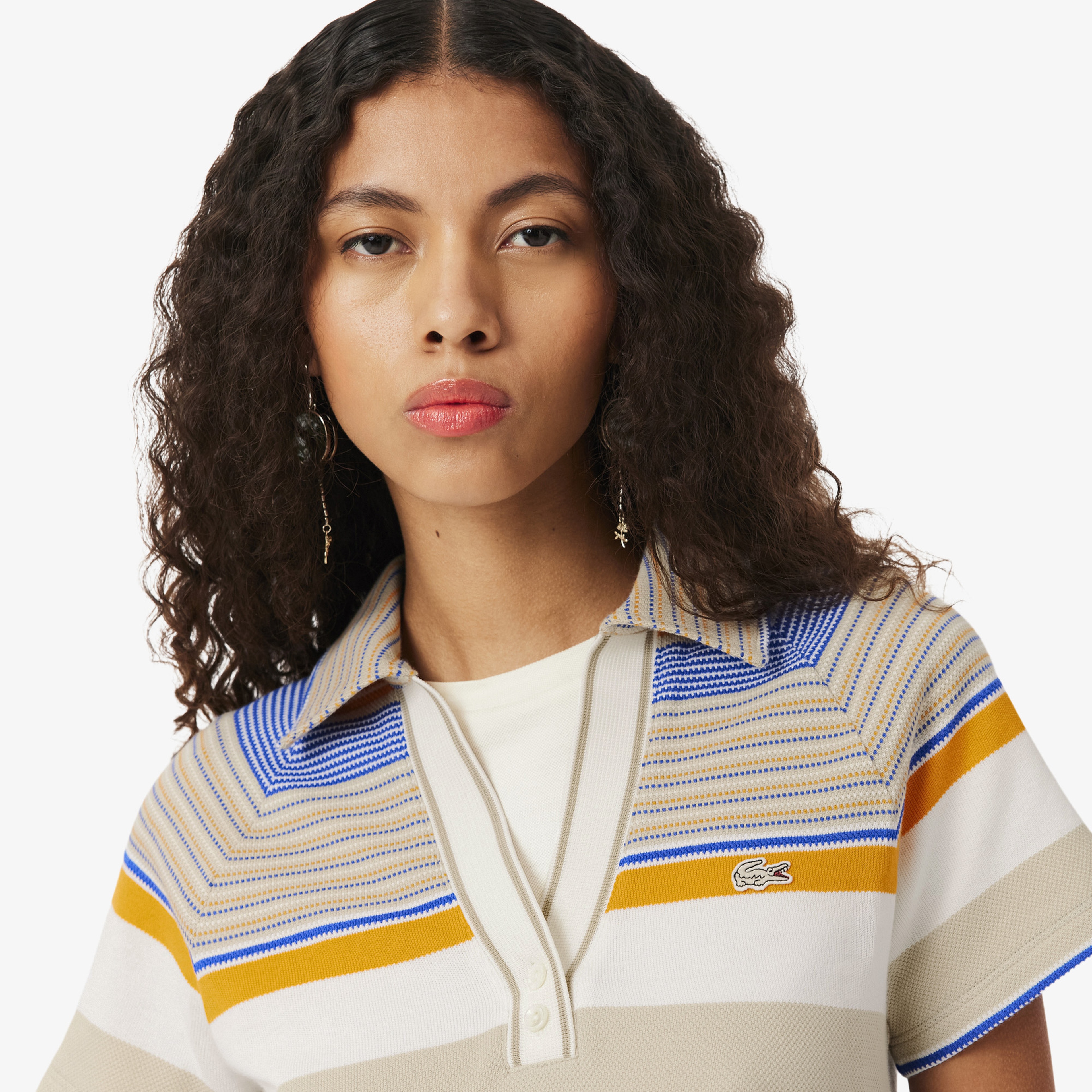 SS26 RUNWAY Kadın Slim Fit Çizgili Bej Polo