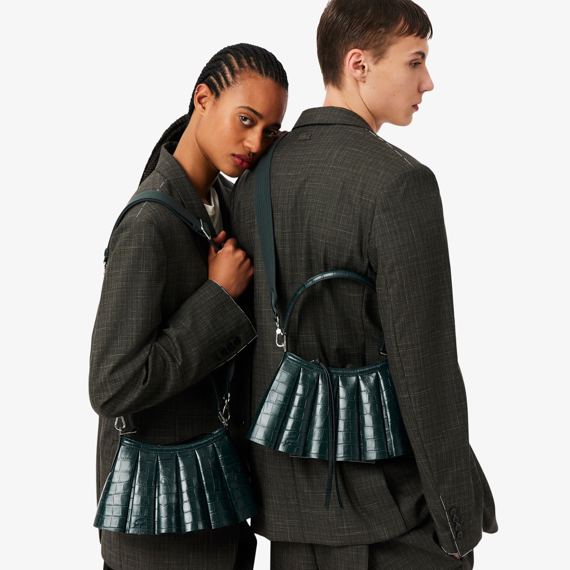 SS26 RUNWAY Small Lenglen Kadın Deri Koyu Yeşil Omuz Çantası