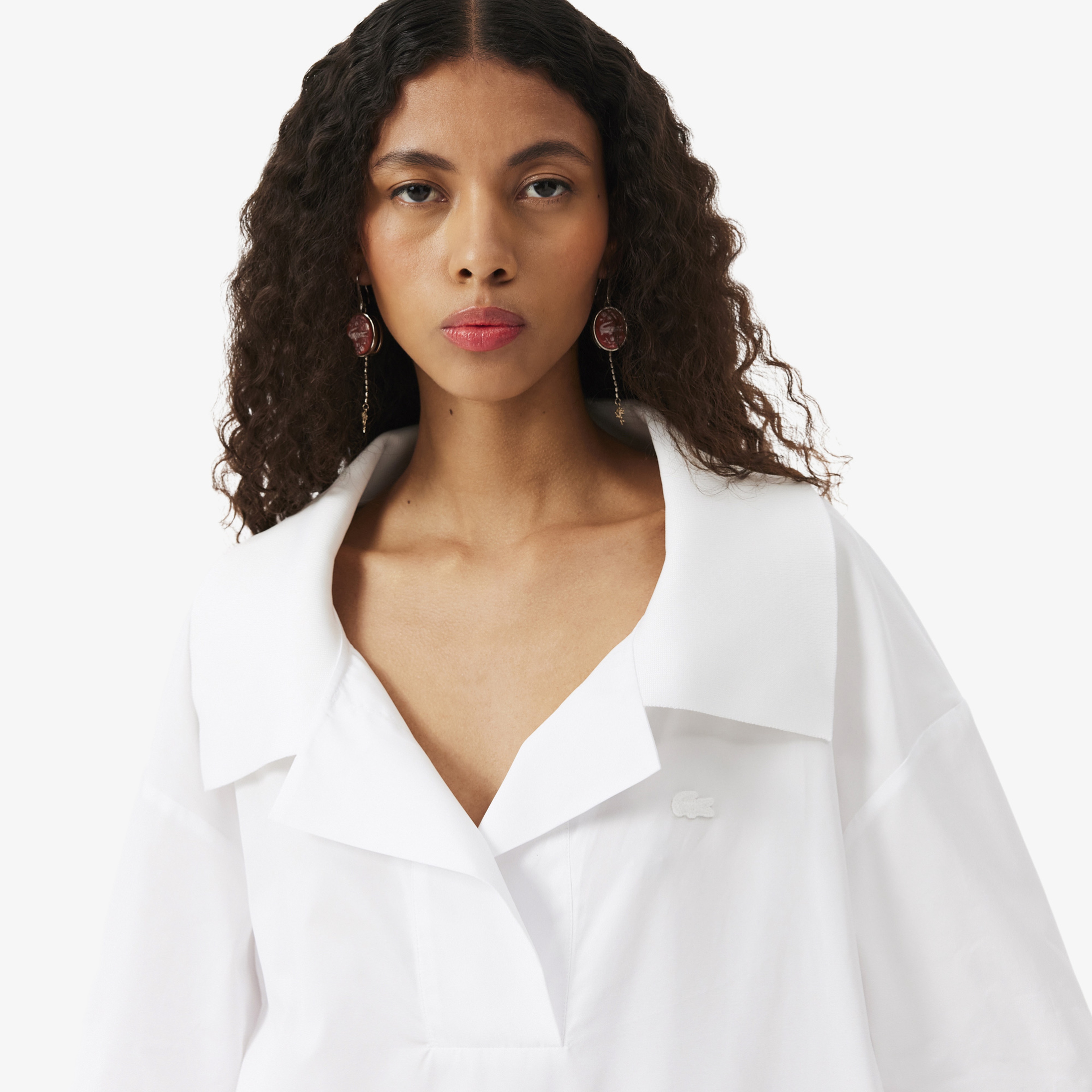 SS26 RUNWAY Kadın Relaxed Fit Kısa Kollu Polo Yaka Beyaz Tulum