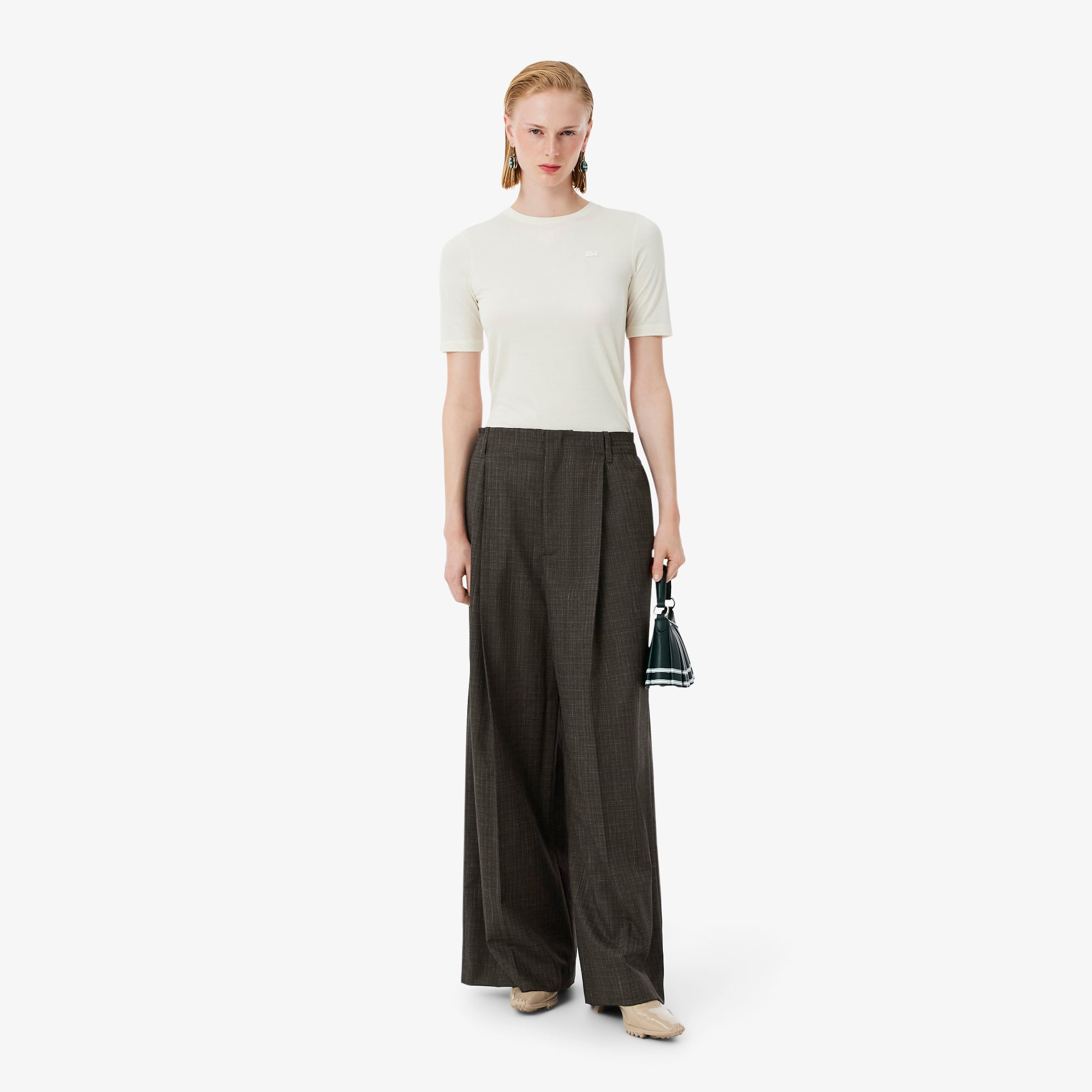 Lacoste SS26 RUNWAY Kadın Oversize Fit Yün Kahverengi Pantolon