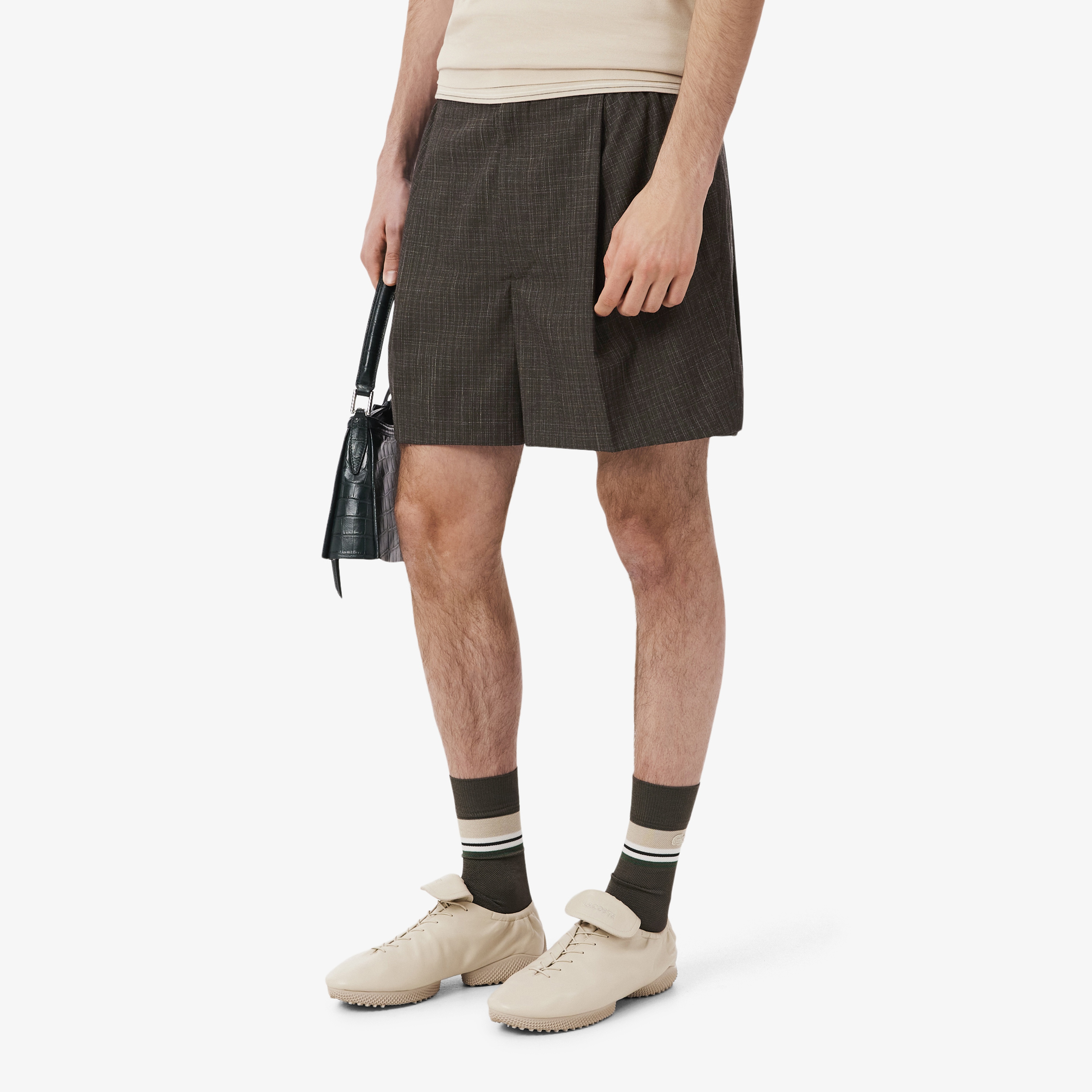 SS26 RUNWAY Erkek Yün Kahverengi Bermuda Şort