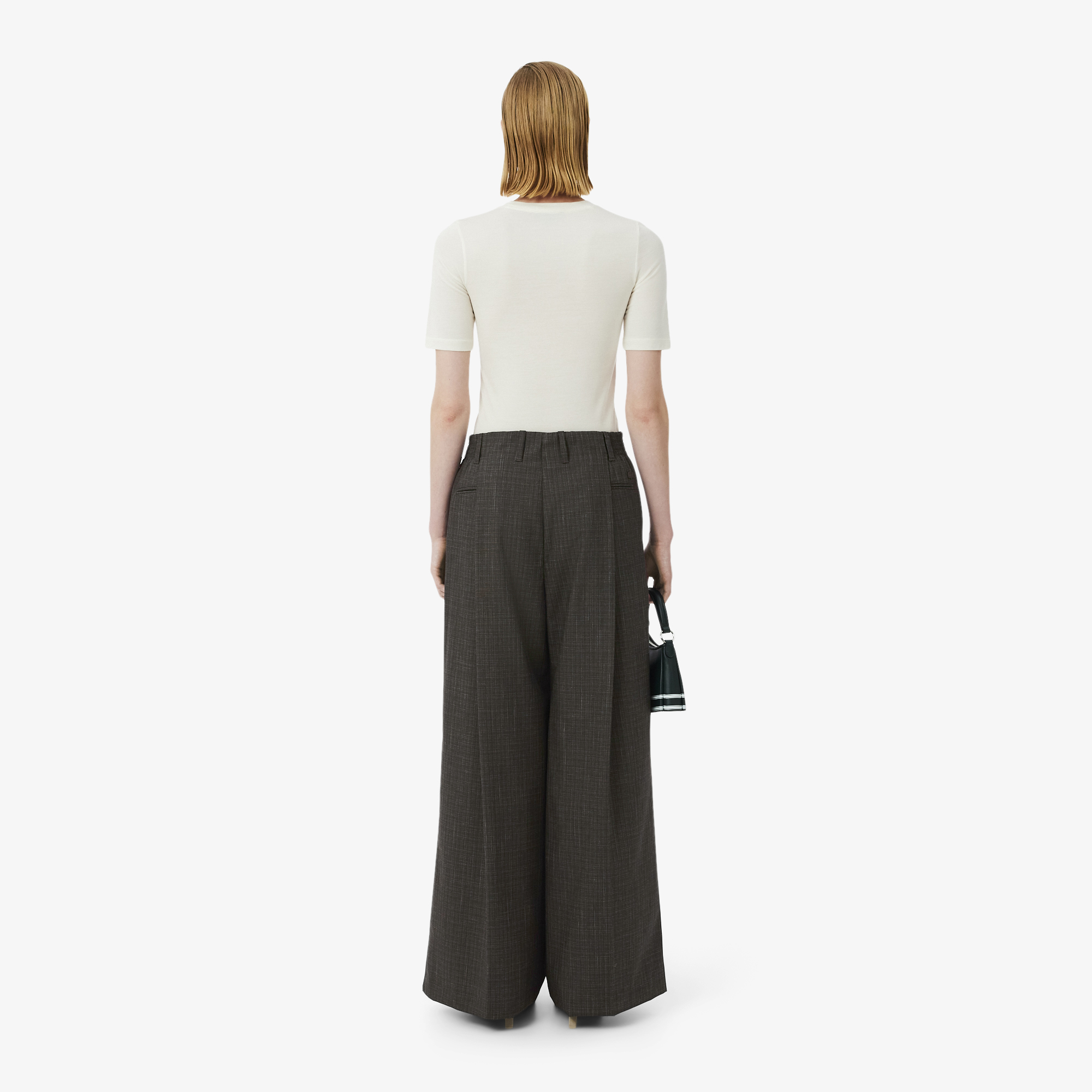 Lacoste SS26 RUNWAY Kadın Oversize Fit Yün Kahverengi Pantolon görsel 3