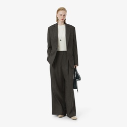 SS26 RUNWAY Kadın Oversize Fit Yün Kahverengi Pantolon Kahverengi