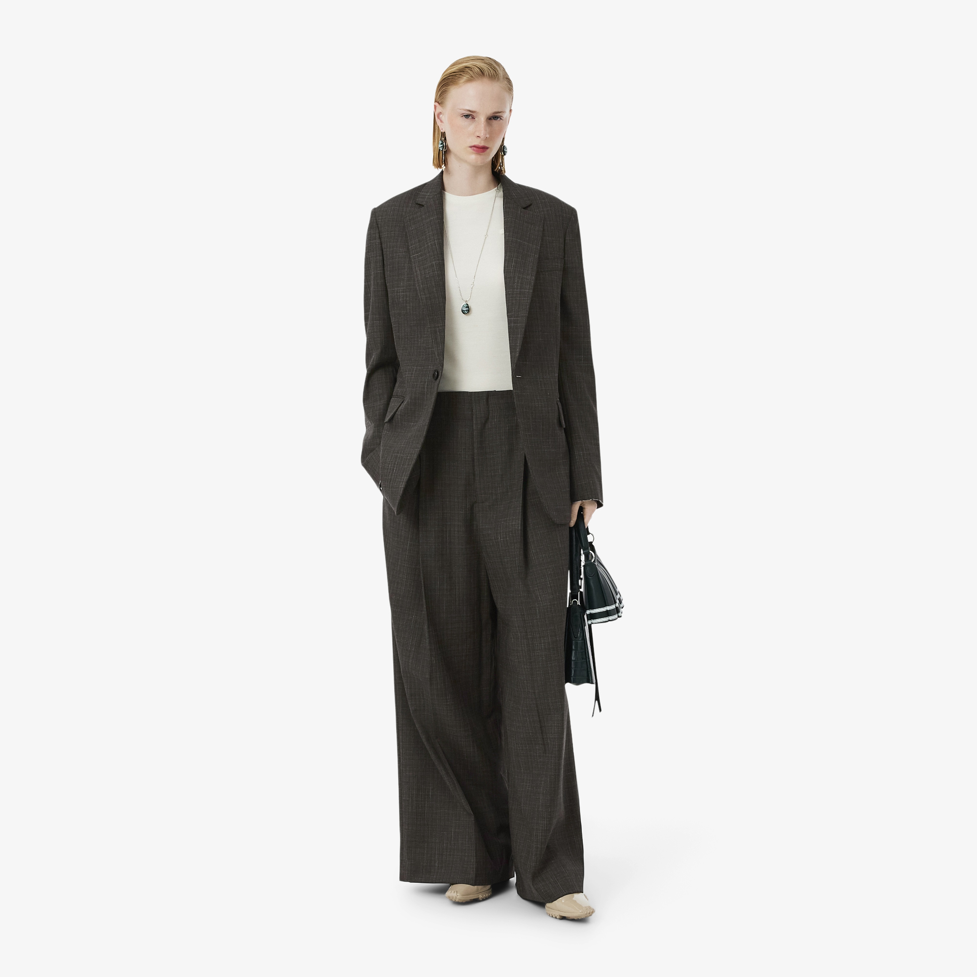 SS26 RUNWAY Kadın Oversize Fit Yün Kahverengi Pantolon