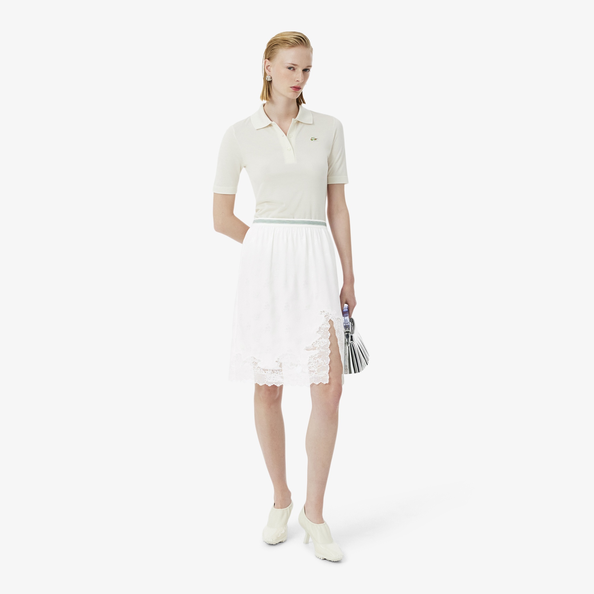 SS26 RUNWAY Kadın Desenli Beyaz Etek