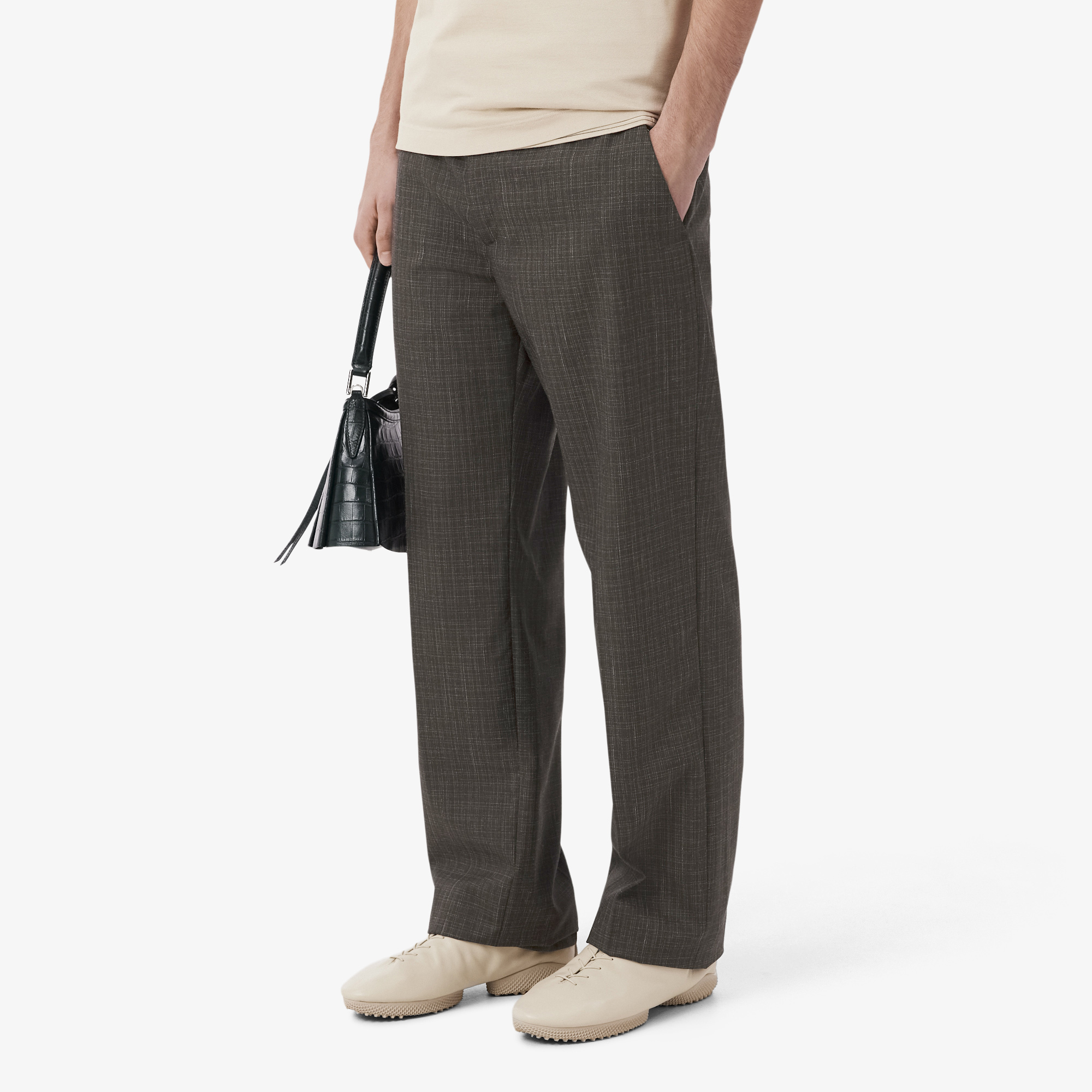 Lacoste SS26 RUNWAY Erkek Straight Fit Yün Kahverengi Pantolon görsel 2