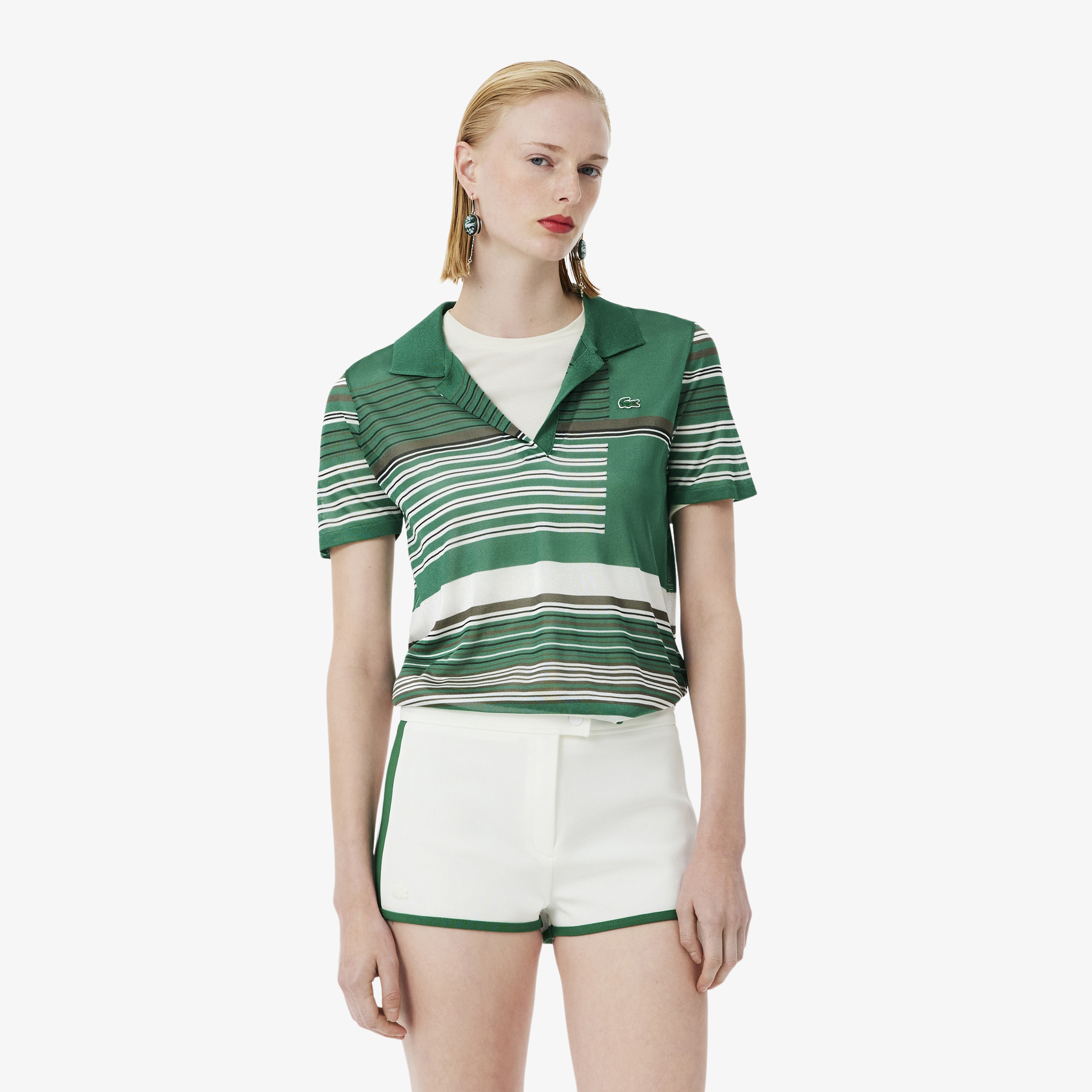 SS26 RUNWAY Kadın Slim Fit Kısa Kollu Polo Yaka Yeşil Triko