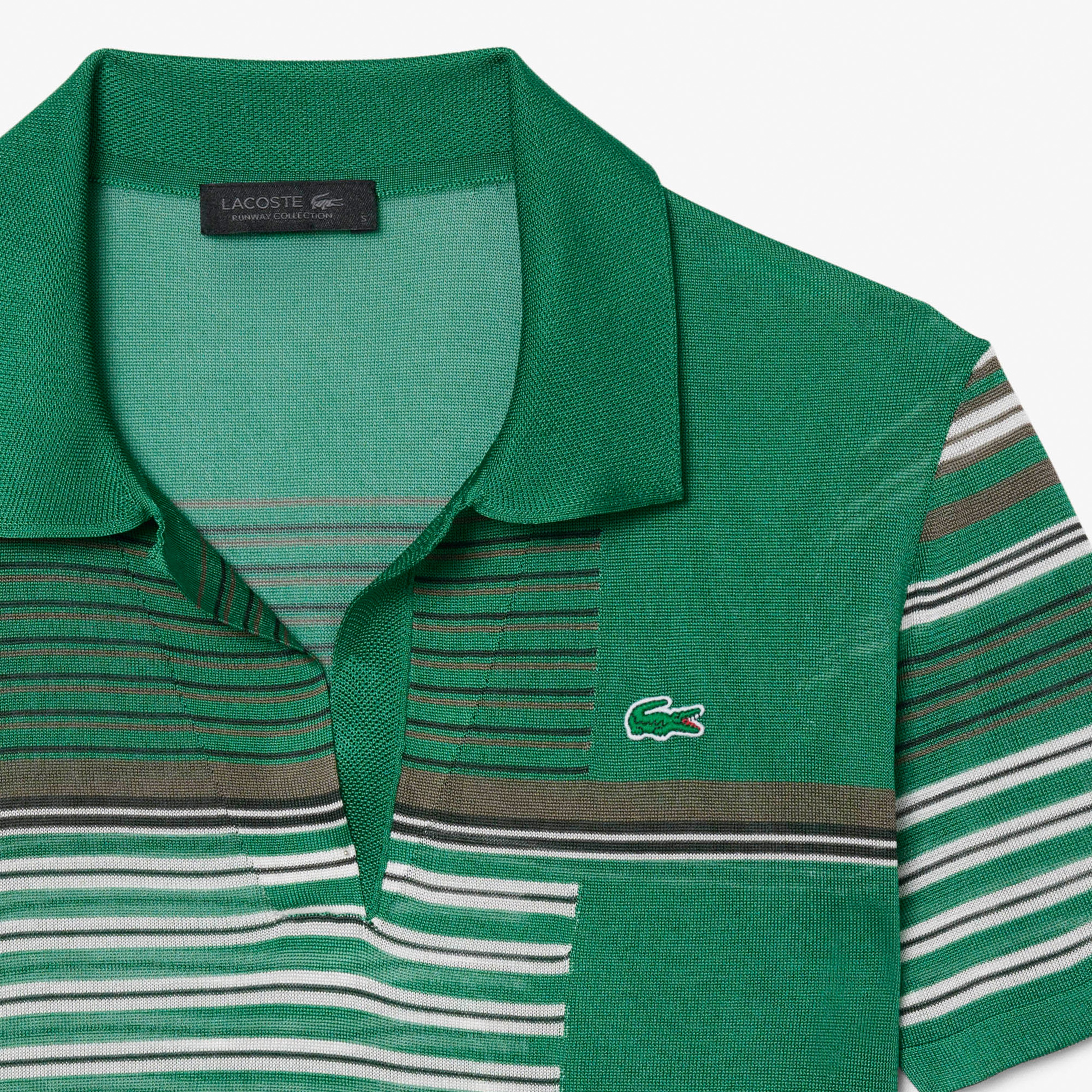 SS26 RUNWAY Kadın Slim Fit Kısa Kollu Polo Yaka Yeşil Triko