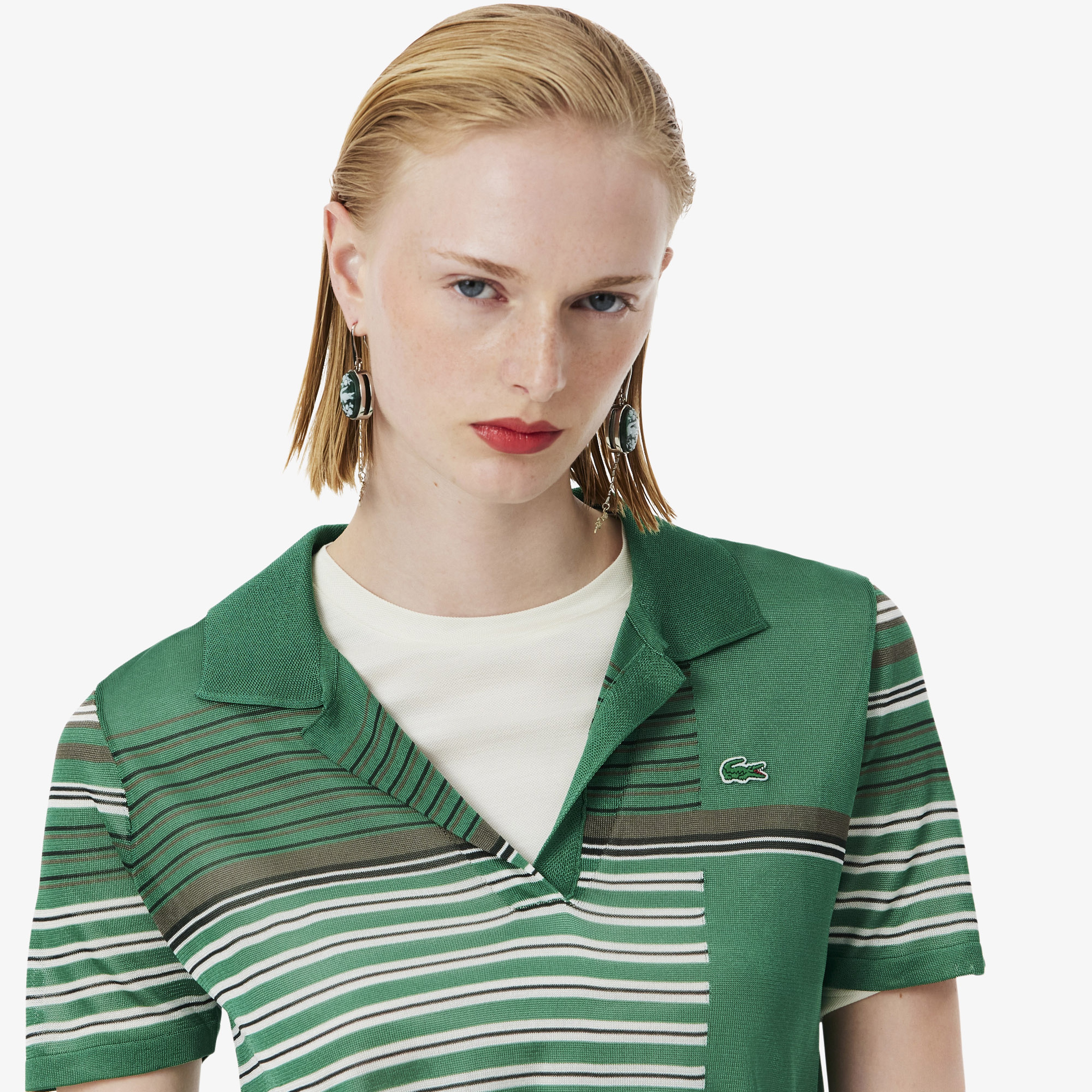 SS26 RUNWAY Kadın Slim Fit Kısa Kollu Polo Yaka Yeşil Triko