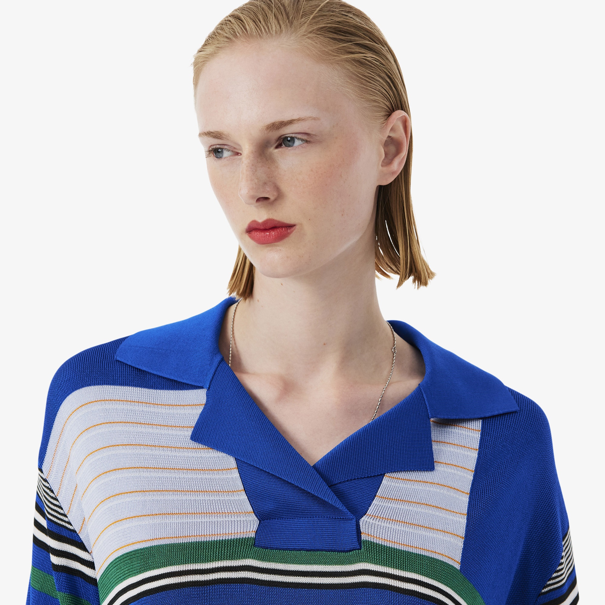 SS26 RUNWAY Kadın Oversize Fit Kısa Kollu Polo Yaka Lacivert Triko