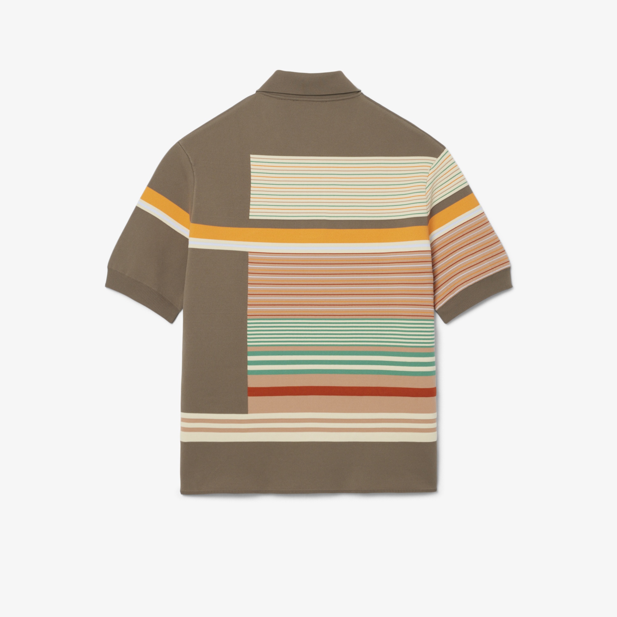SS26 RUNWAY Erkek Loose Fit Kısa Kollu Polo Yaka Çizgili Kahverengi Triko