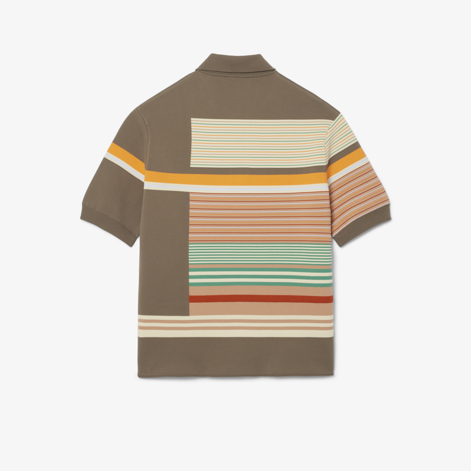 SS26 RUNWAY Erkek Loose Fit Kısa Kollu Polo Yaka Çizgili Kahverengi Triko