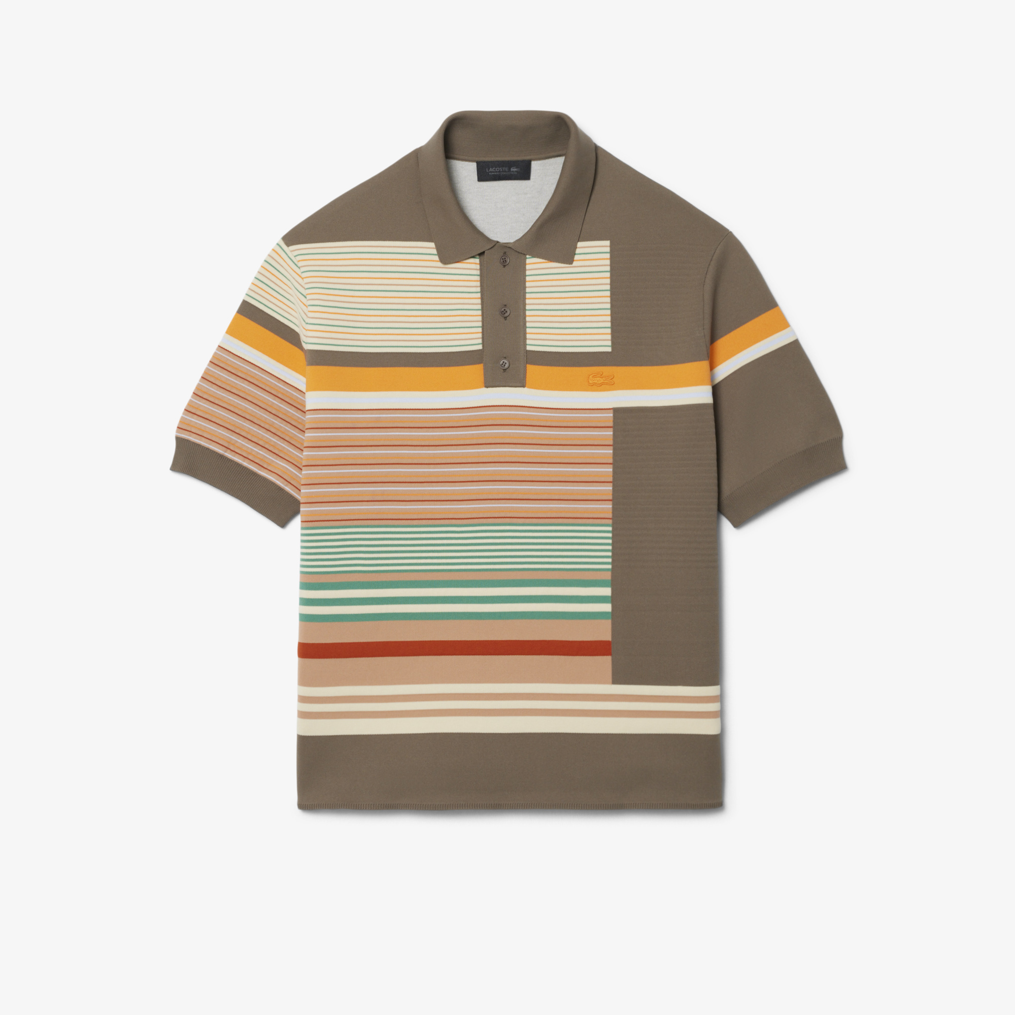 SS26 RUNWAY Erkek Loose Fit Kısa Kollu Polo Yaka Çizgili Kahverengi Triko