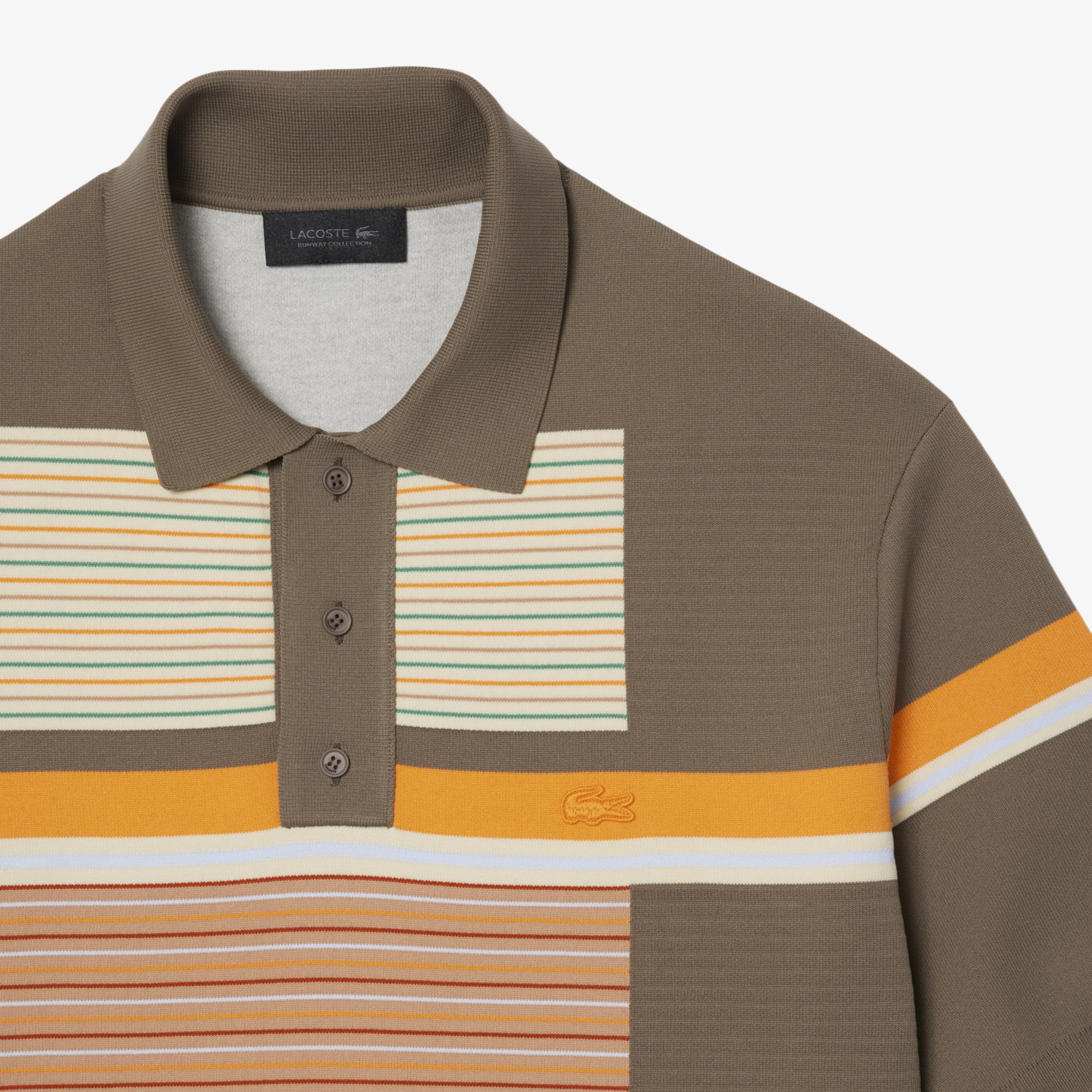 SS26 RUNWAY Erkek Loose Fit Kısa Kollu Polo Yaka Çizgili Kahverengi Triko