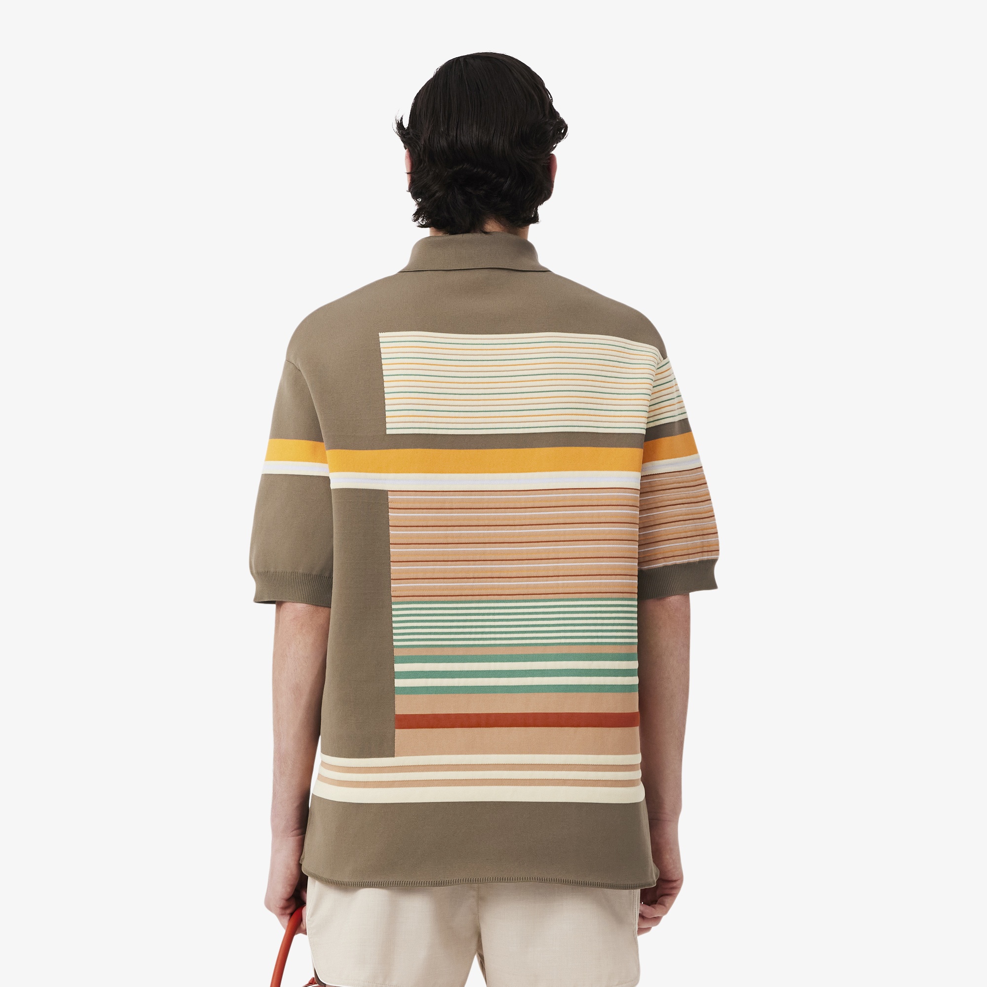 SS26 RUNWAY Erkek Loose Fit Kısa Kollu Polo Yaka Çizgili Kahverengi Triko