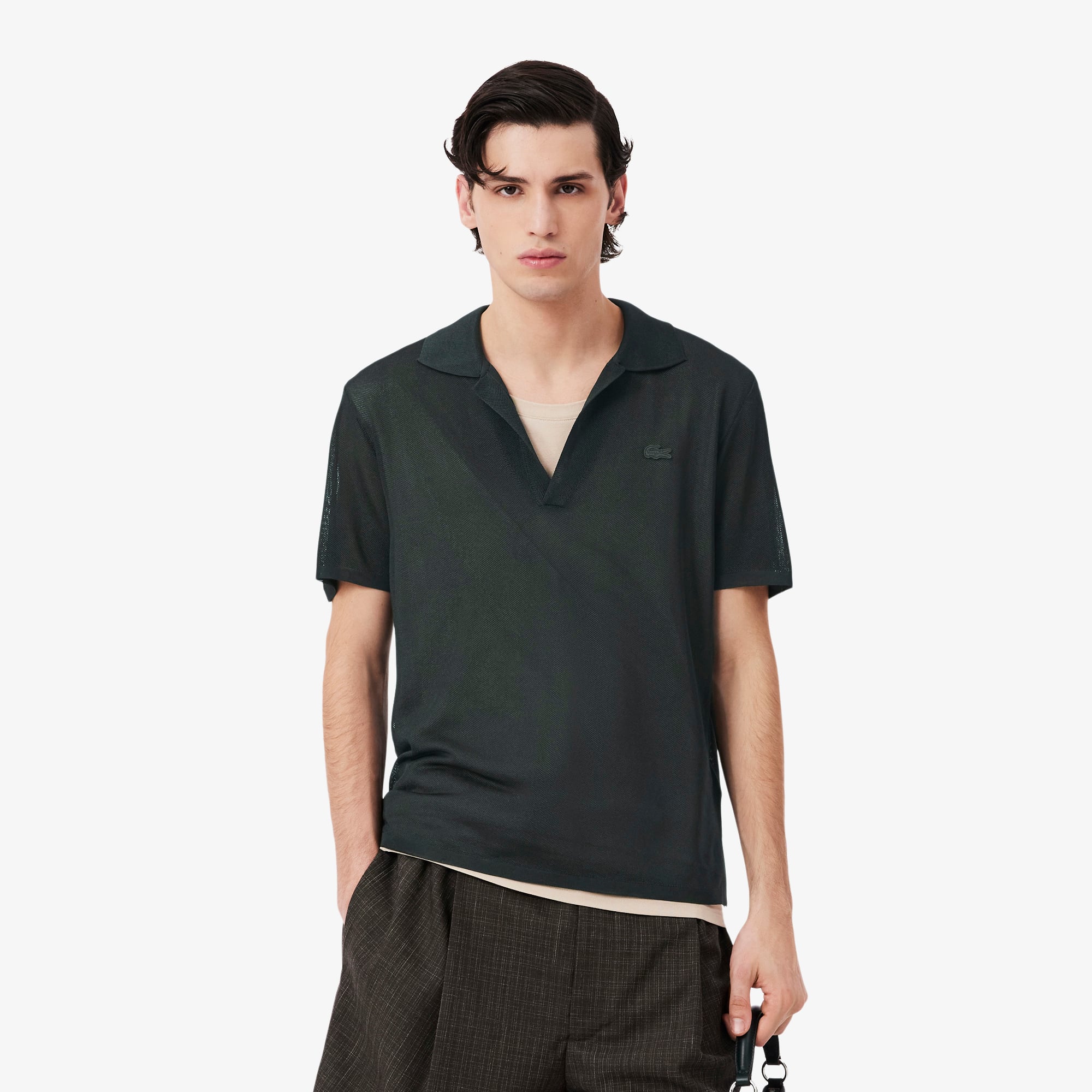 Lacoste SS26 RUNWAY Erkek Slim Fit Kısa Kollu Polo Yaka Saten Koyu Yeşil Triko