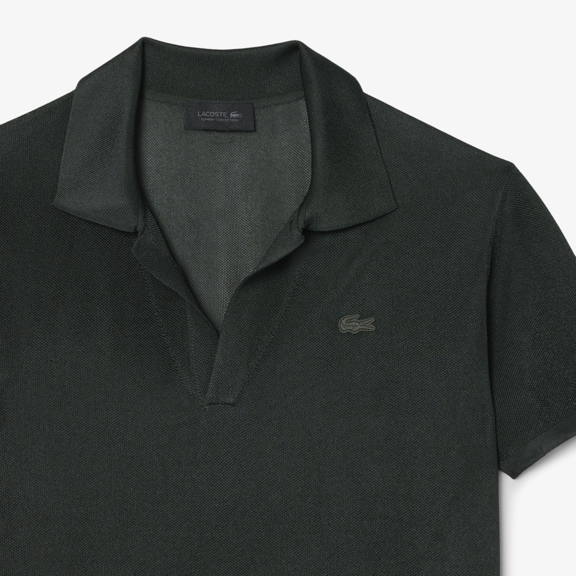 SS26 RUNWAY Erkek Slim Fit Kısa Kollu Polo Yaka Saten Koyu Yeşil Triko