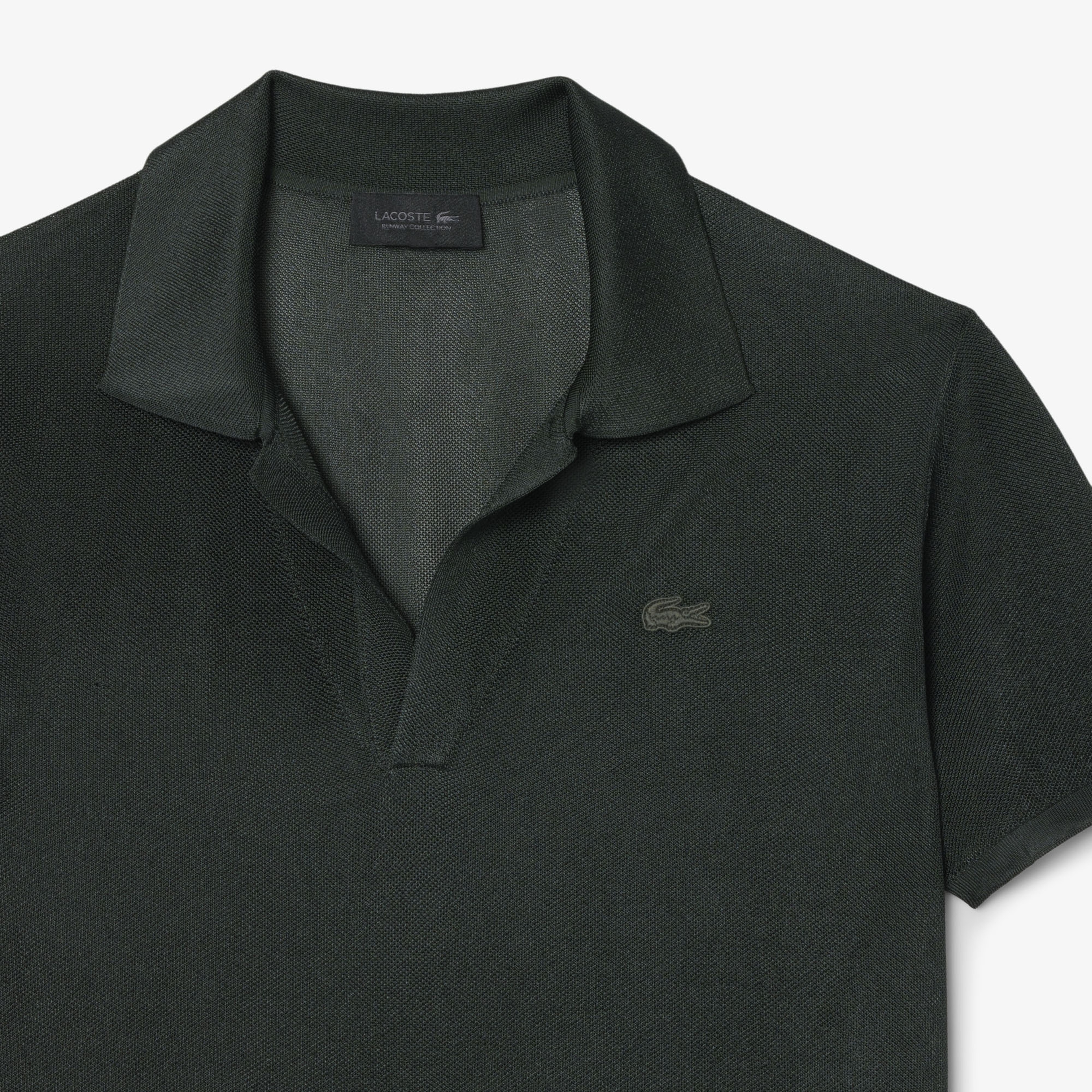 SS26 RUNWAY Erkek Slim Fit Kısa Kollu Polo Yaka Saten Koyu Yeşil Triko