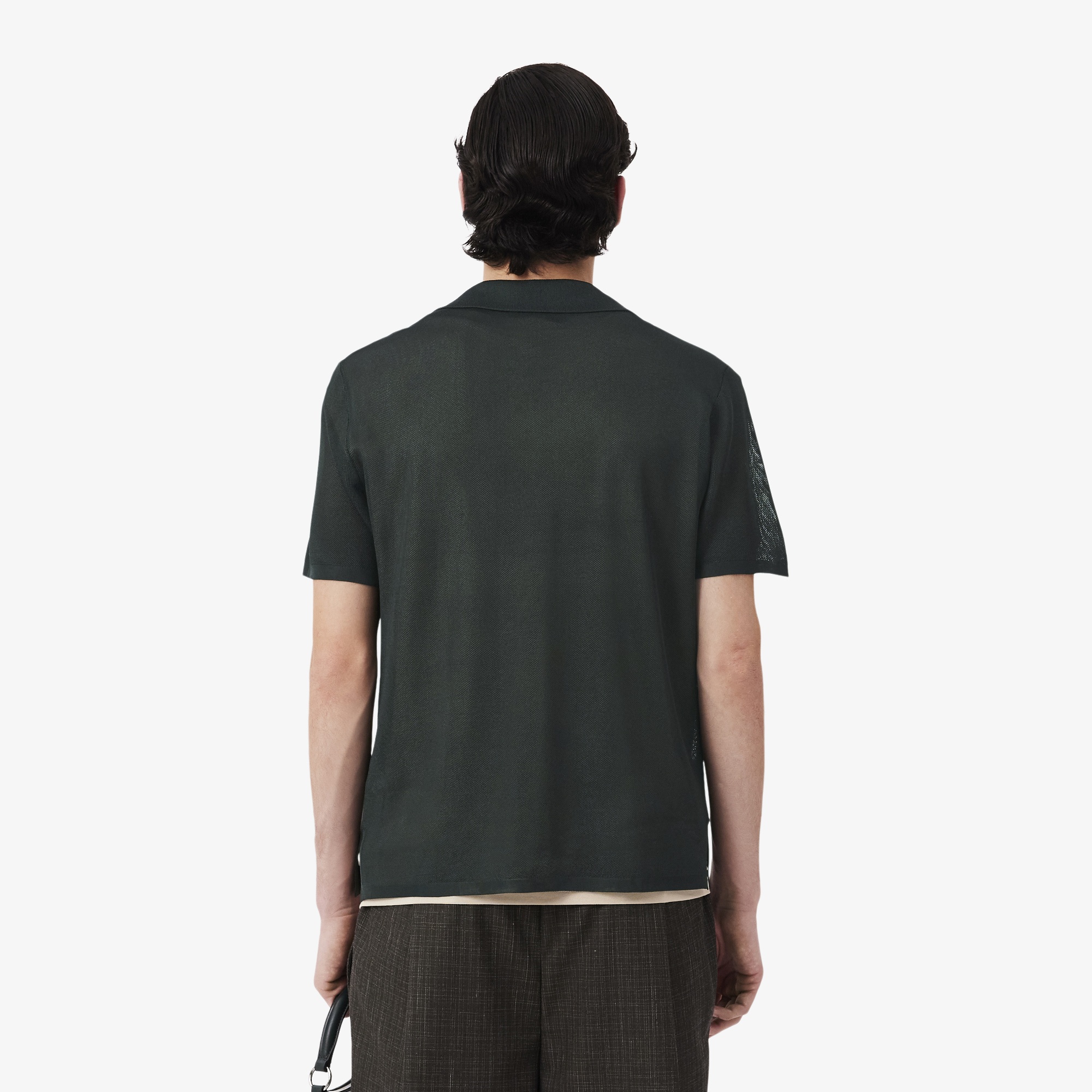 SS26 RUNWAY Erkek Slim Fit Kısa Kollu Polo Yaka Saten Koyu Yeşil Triko