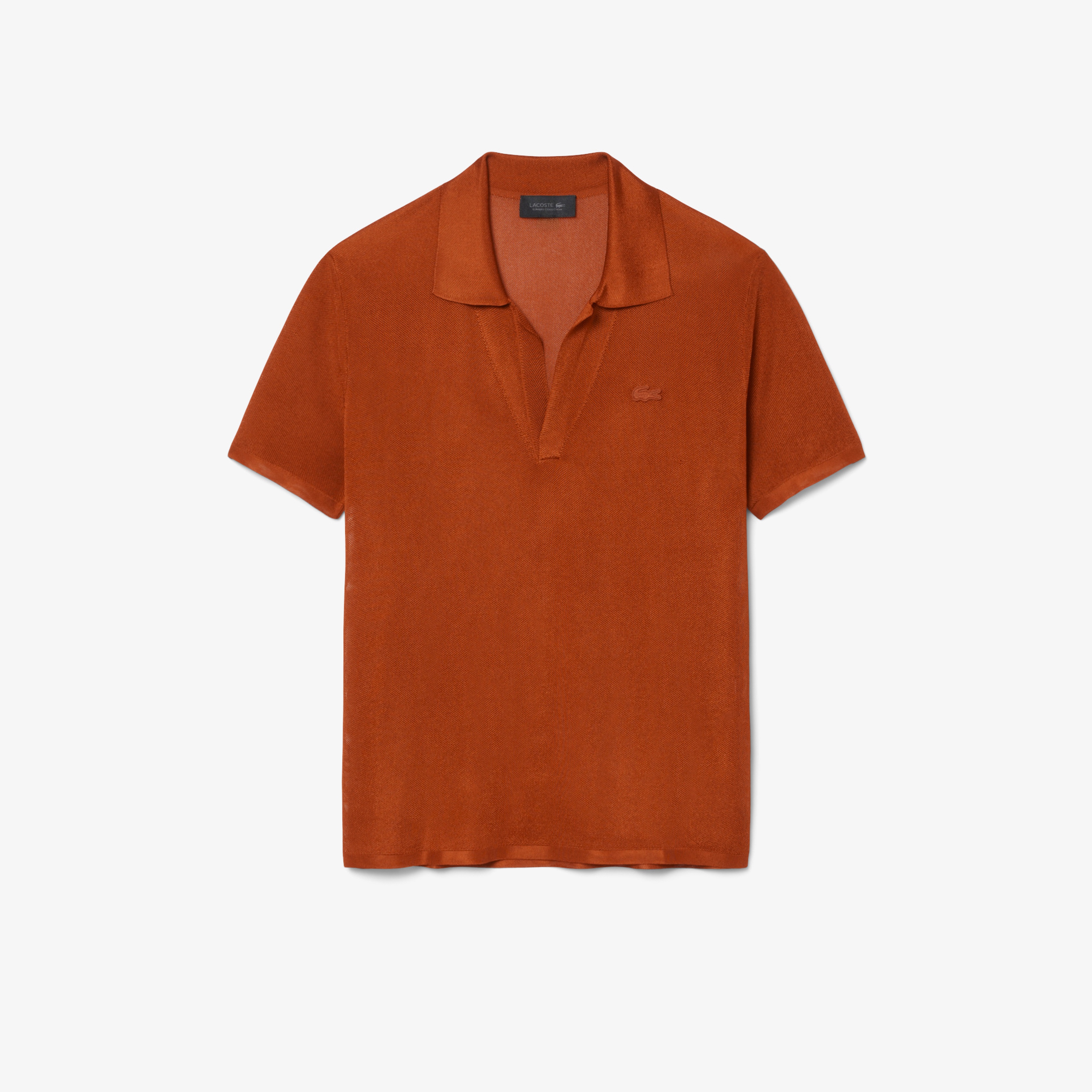 SS26 RUNWAY Erkek Slim Fit Kısa Kollu Polo Yaka Saten Turuncu Triko