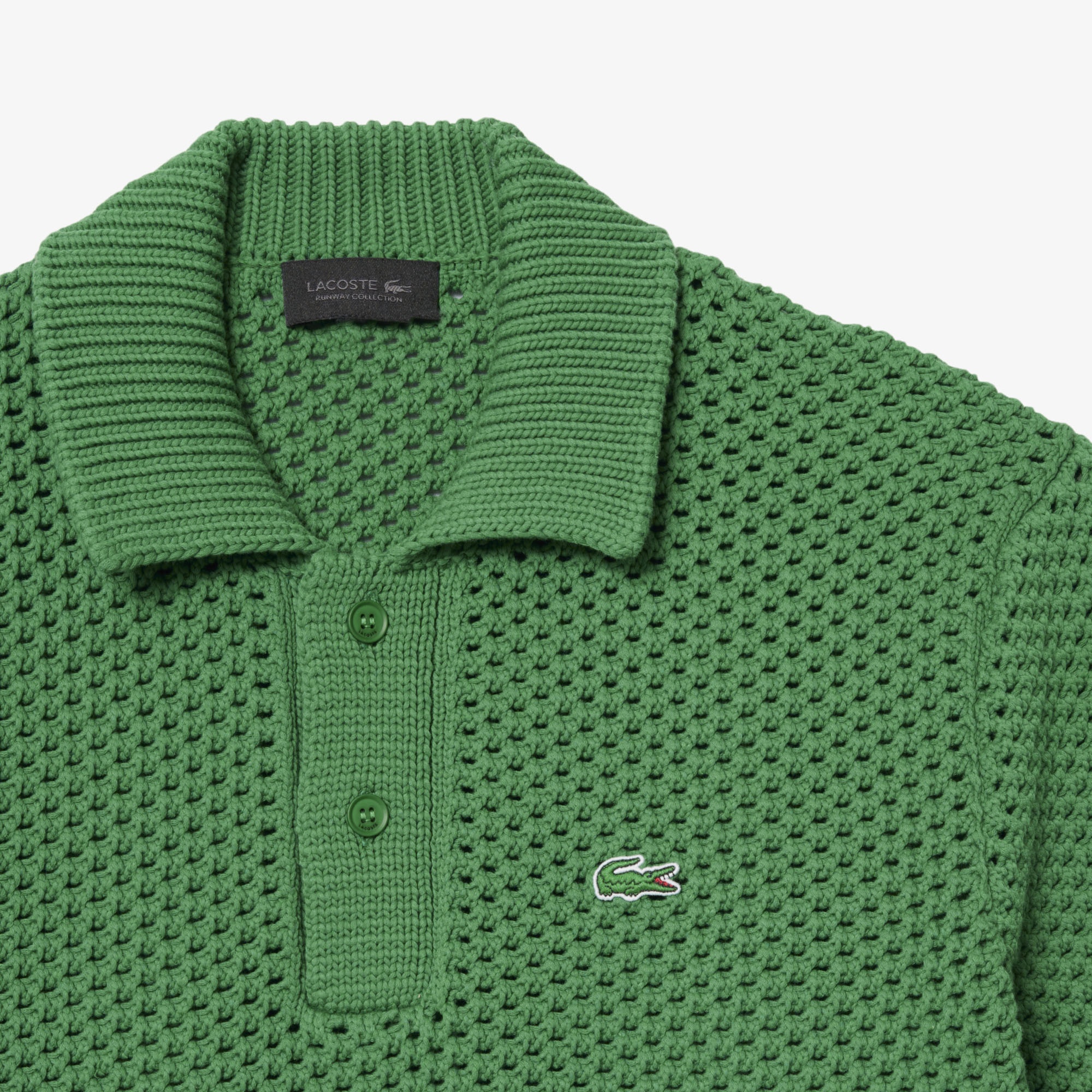 SS26 RUNWAY Erkek Loose Fit Kısa Kollu Polo Yaka Çizgili Yeşil Triko