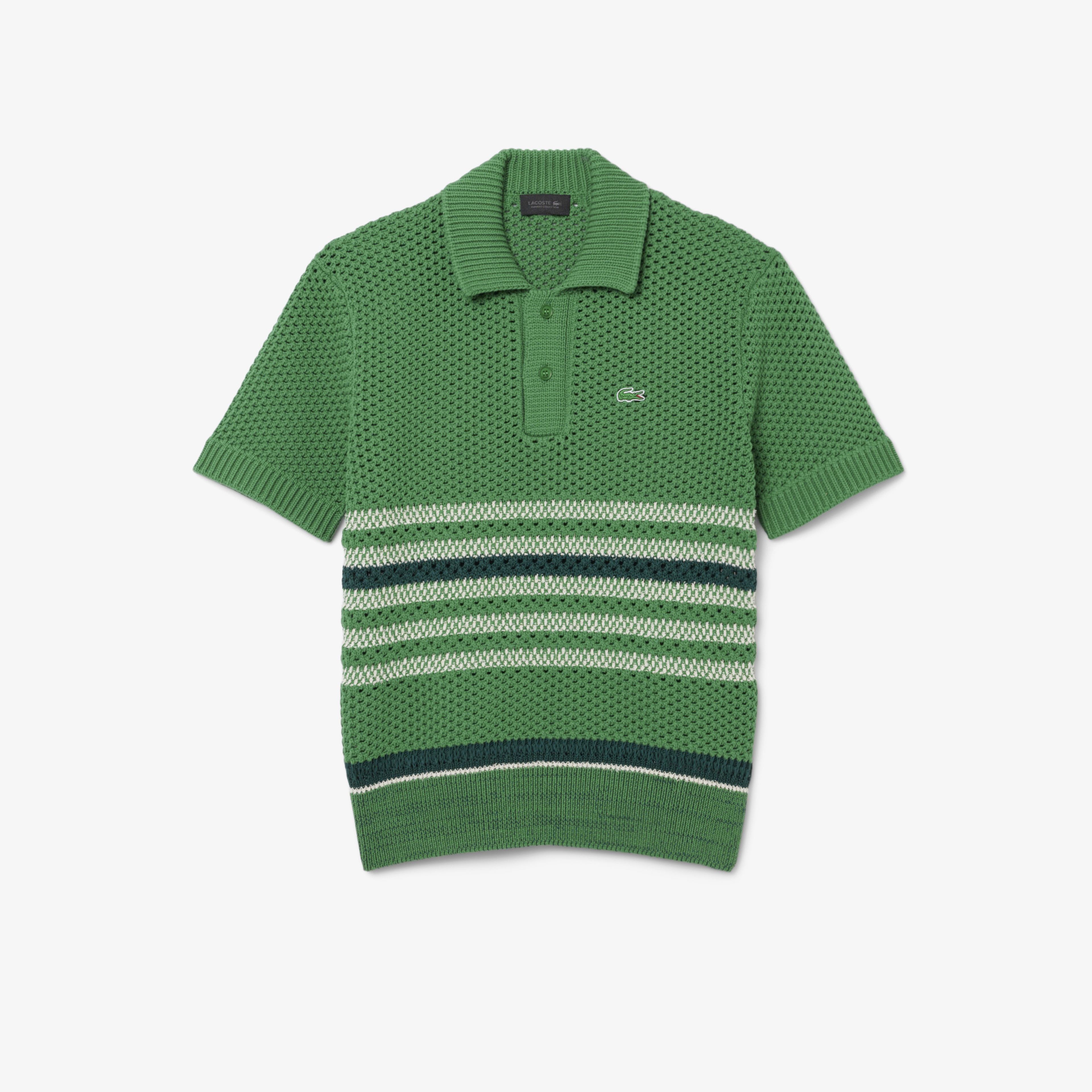 SS26 RUNWAY Erkek Loose Fit Kısa Kollu Polo Yaka Çizgili Yeşil Triko