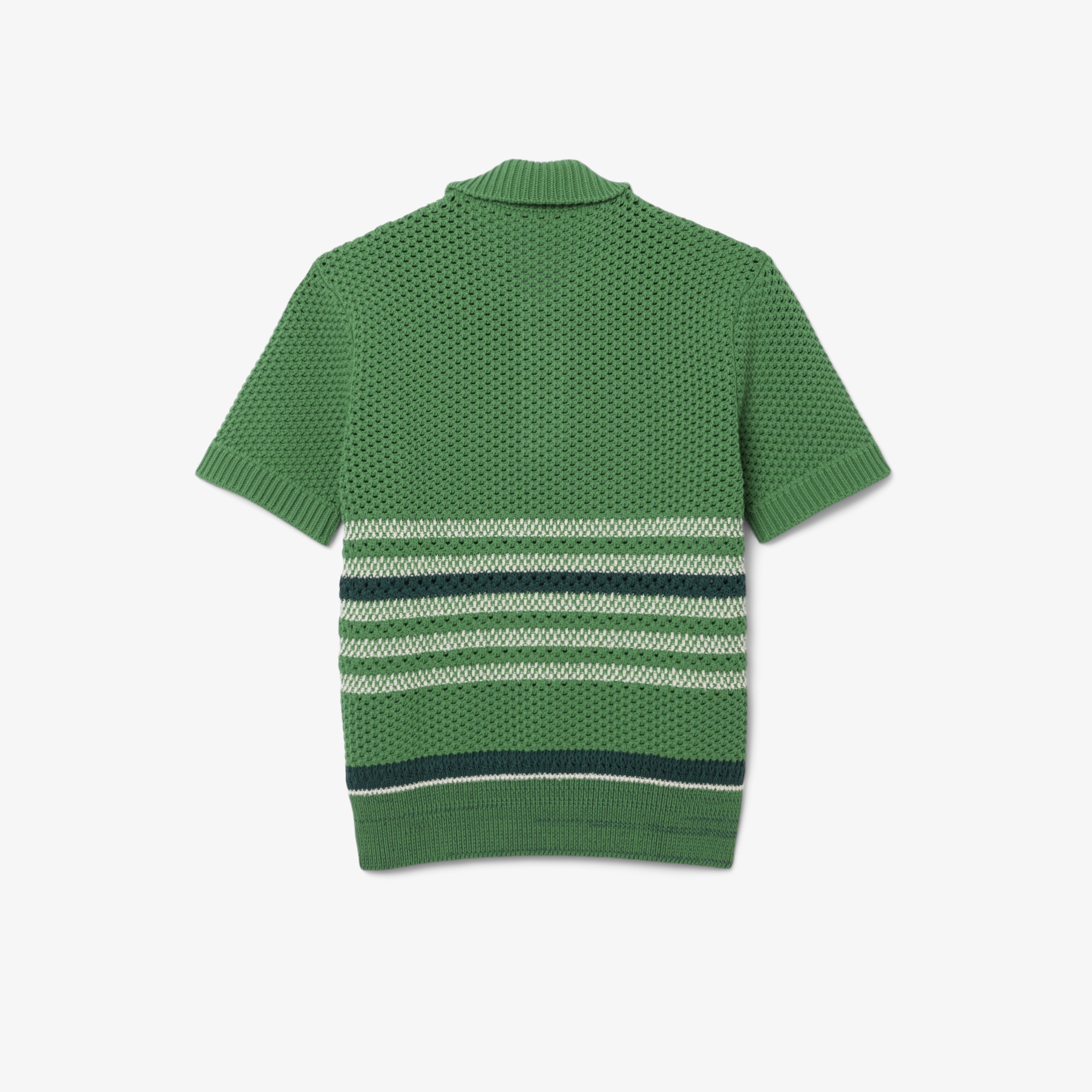 SS26 RUNWAY Erkek Loose Fit Kısa Kollu Polo Yaka Çizgili Yeşil Triko