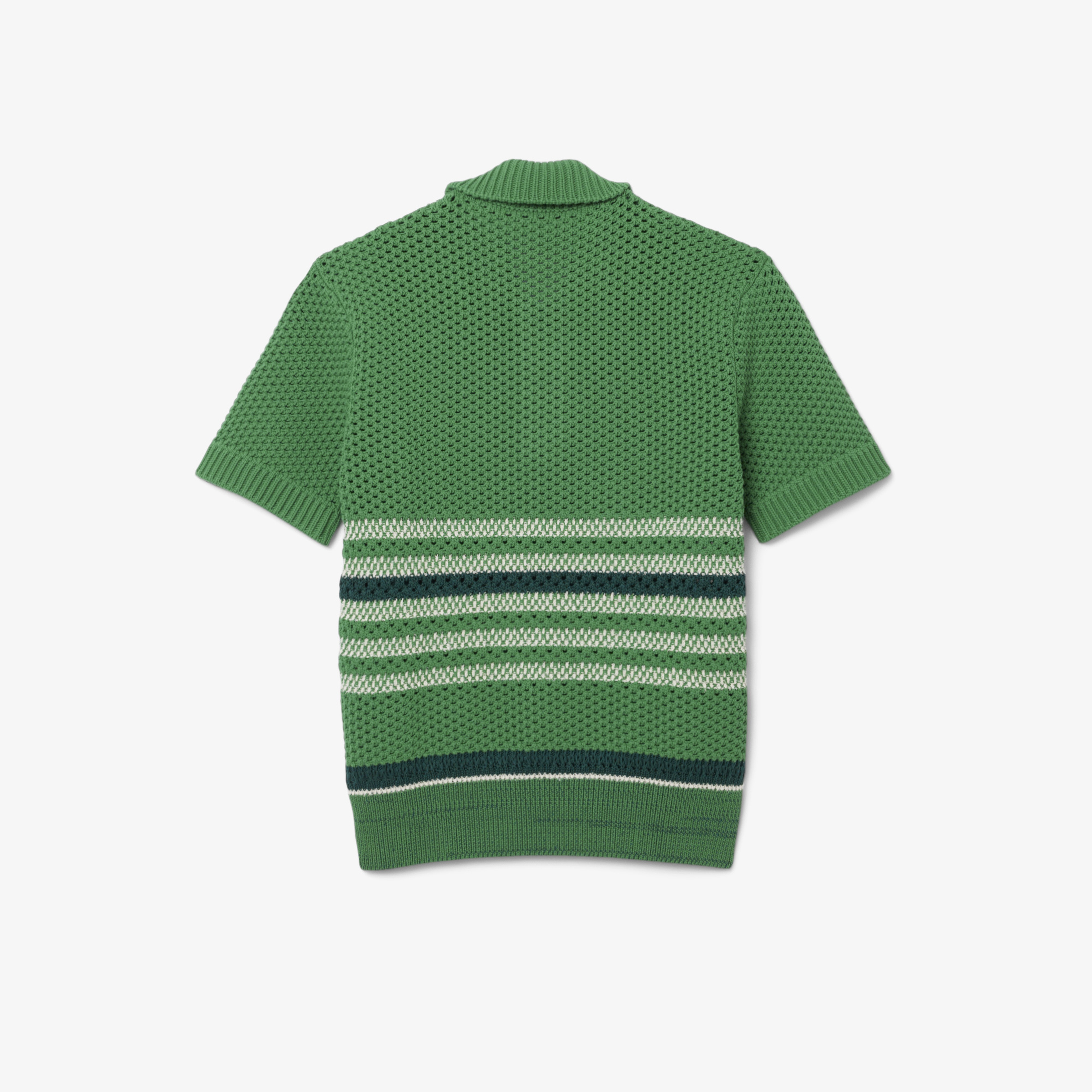 SS26 RUNWAY Erkek Loose Fit Kısa Kollu Polo Yaka Çizgili Yeşil Triko