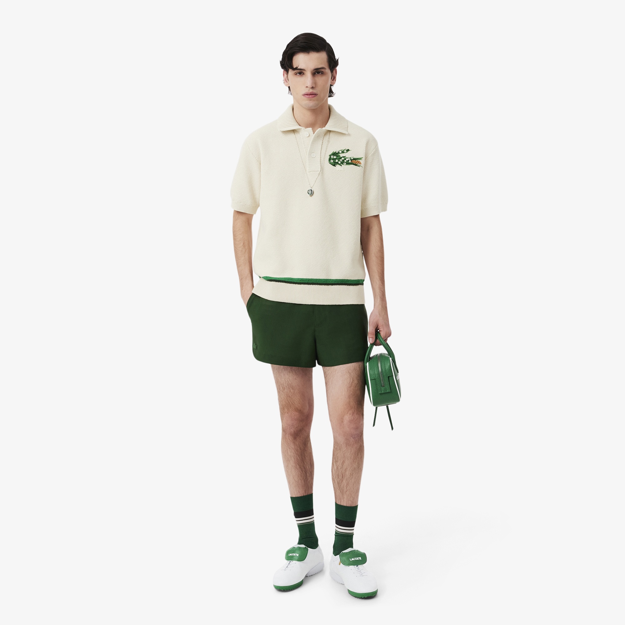 SS26 RUNWAY Erkek Loose Fit Kısa Kollu Polo Yaka Krem Triko