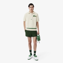 SS26 RUNWAY Erkek Loose Fit Kısa Kollu Polo Yaka Krem Triko Krem