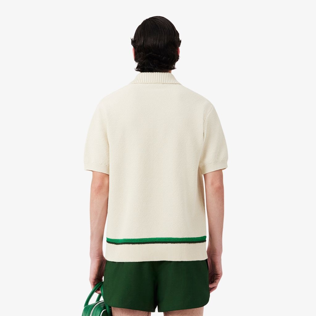SS26 RUNWAY Erkek Loose Fit Kısa Kollu Polo Yaka Krem Triko