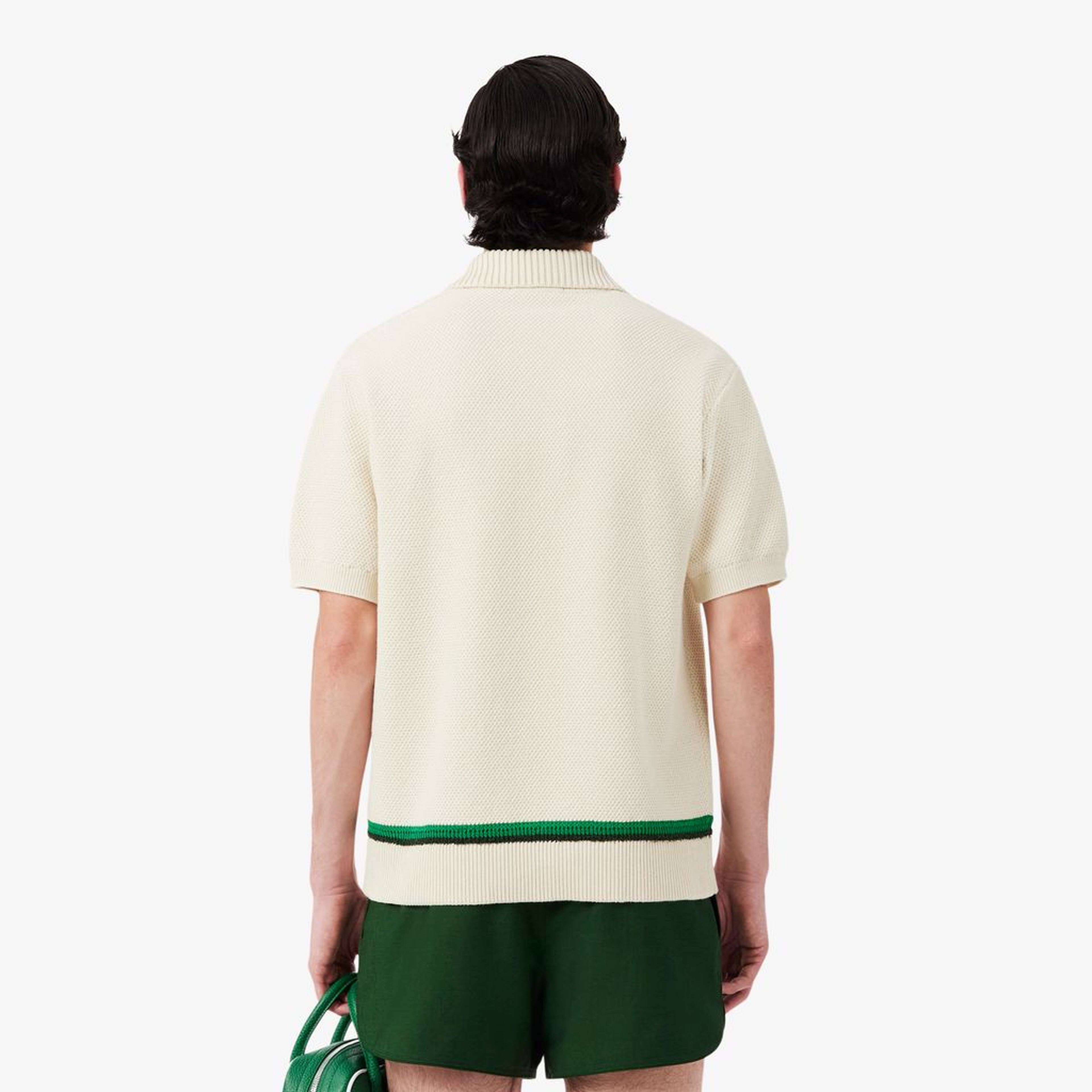 SS26 RUNWAY Erkek Loose Fit Kısa Kollu Polo Yaka Krem Triko