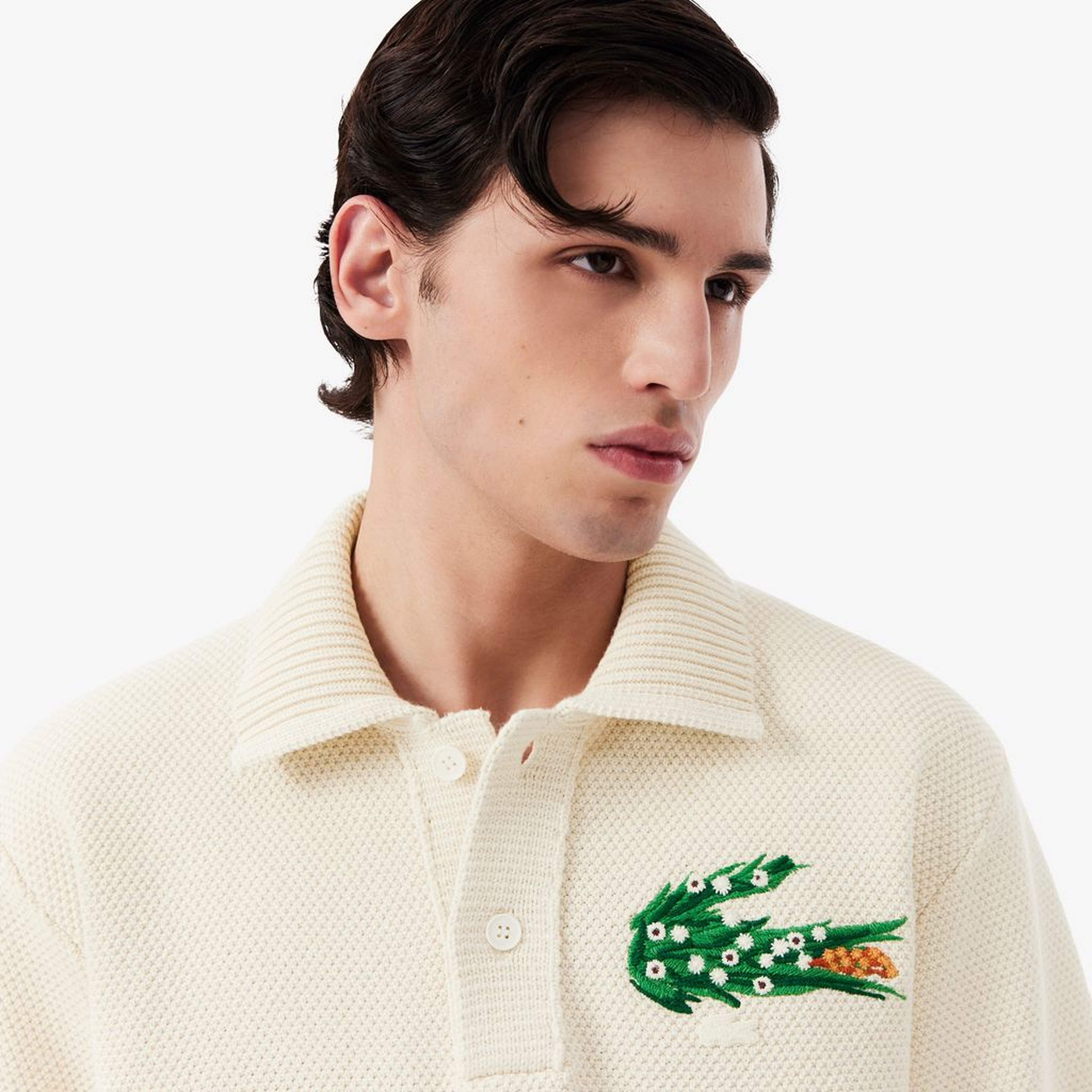 SS26 RUNWAY Erkek Loose Fit Kısa Kollu Polo Yaka Krem Triko