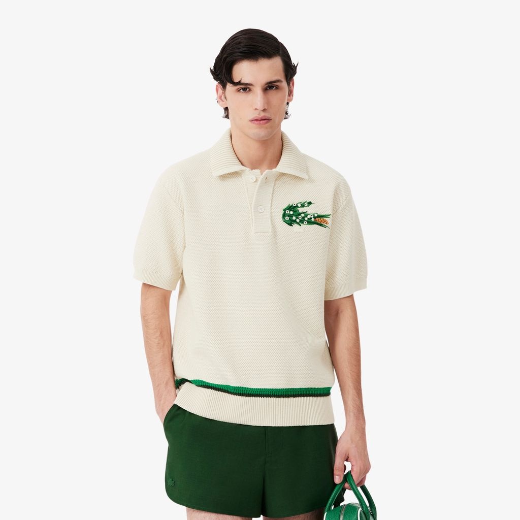 SS26 RUNWAY Erkek Loose Fit Kısa Kollu Polo Yaka Krem Triko