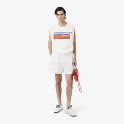 SS26 RUNWAY Erkek Slim Fit Kolsuz Bisiklet Yaka Çizgili Bej T-Shirt Bej