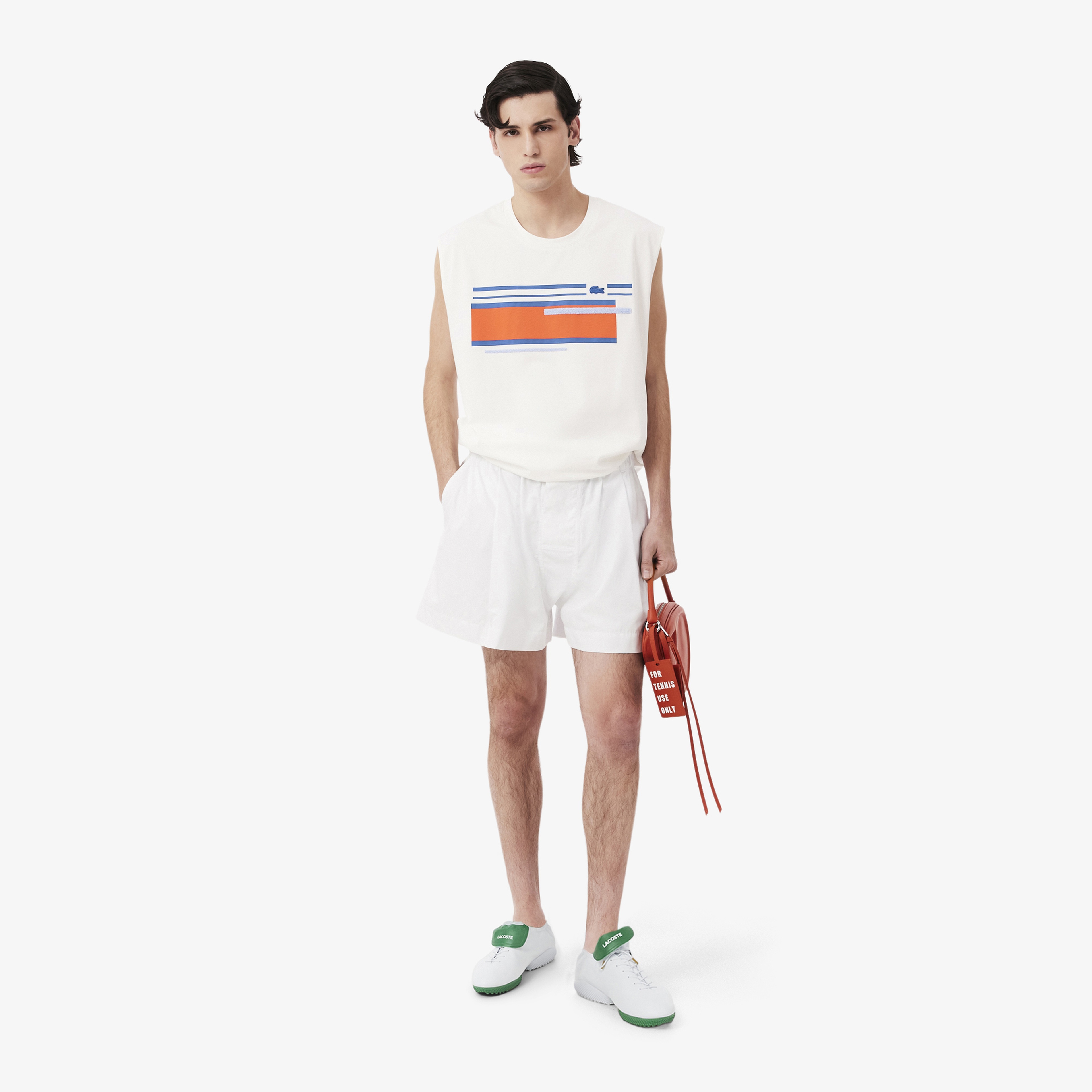 SS26 RUNWAY Erkek Slim Fit Bisiklet Yaka Çizgili Bej T-Shirt