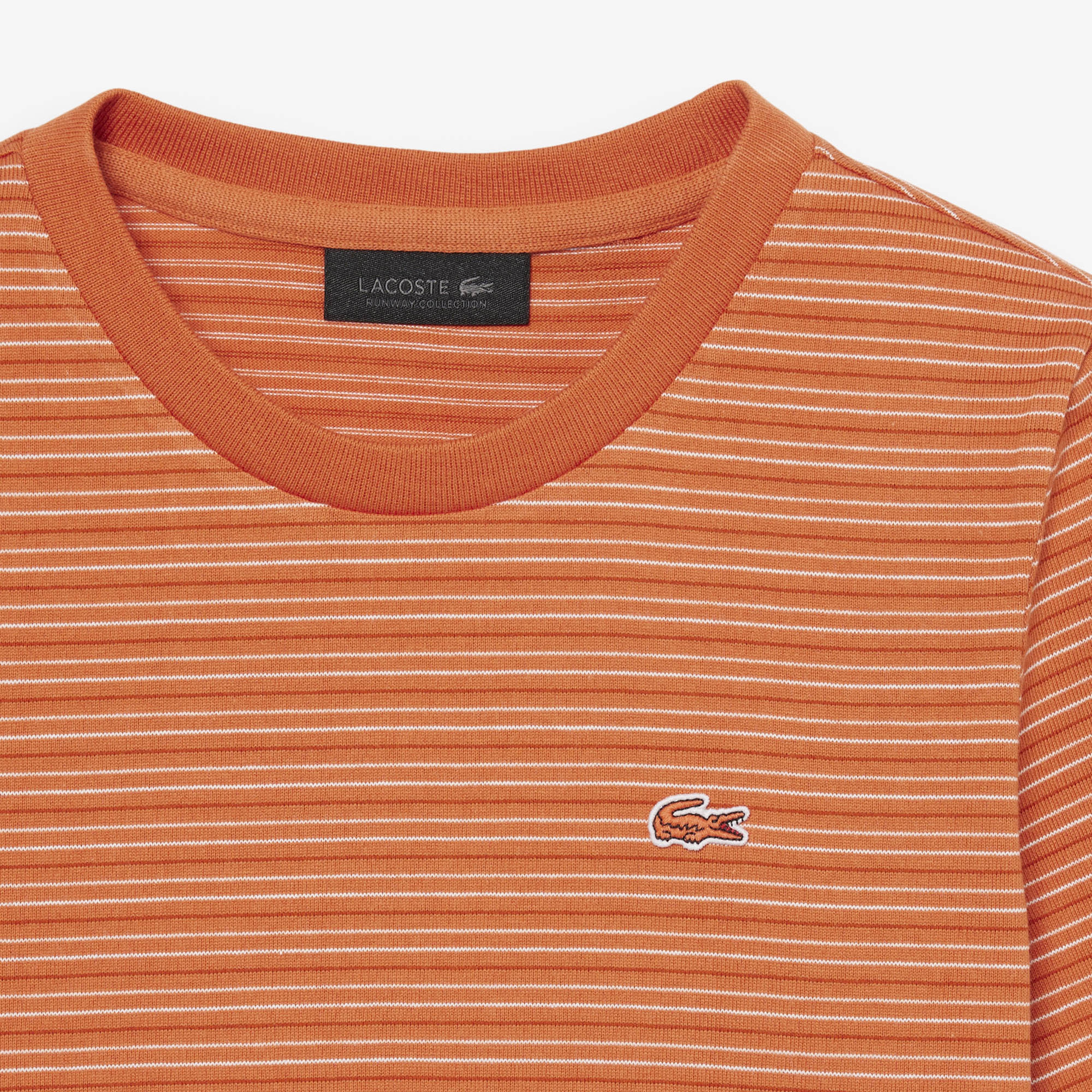 SS26 RUNWAY Kadın Slim Fit Bisiklet Yaka Çizgili Turuncu T-Shirt