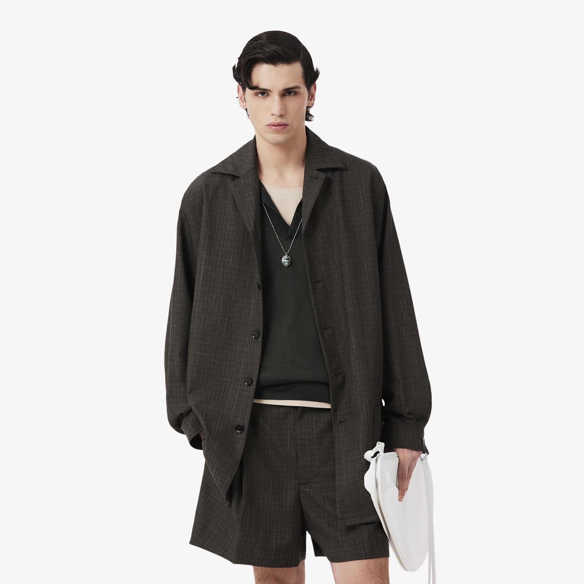 SS26 RUNWAY Erkek Relaxed Fit Baskılı Kahverengi Dış Gömlek