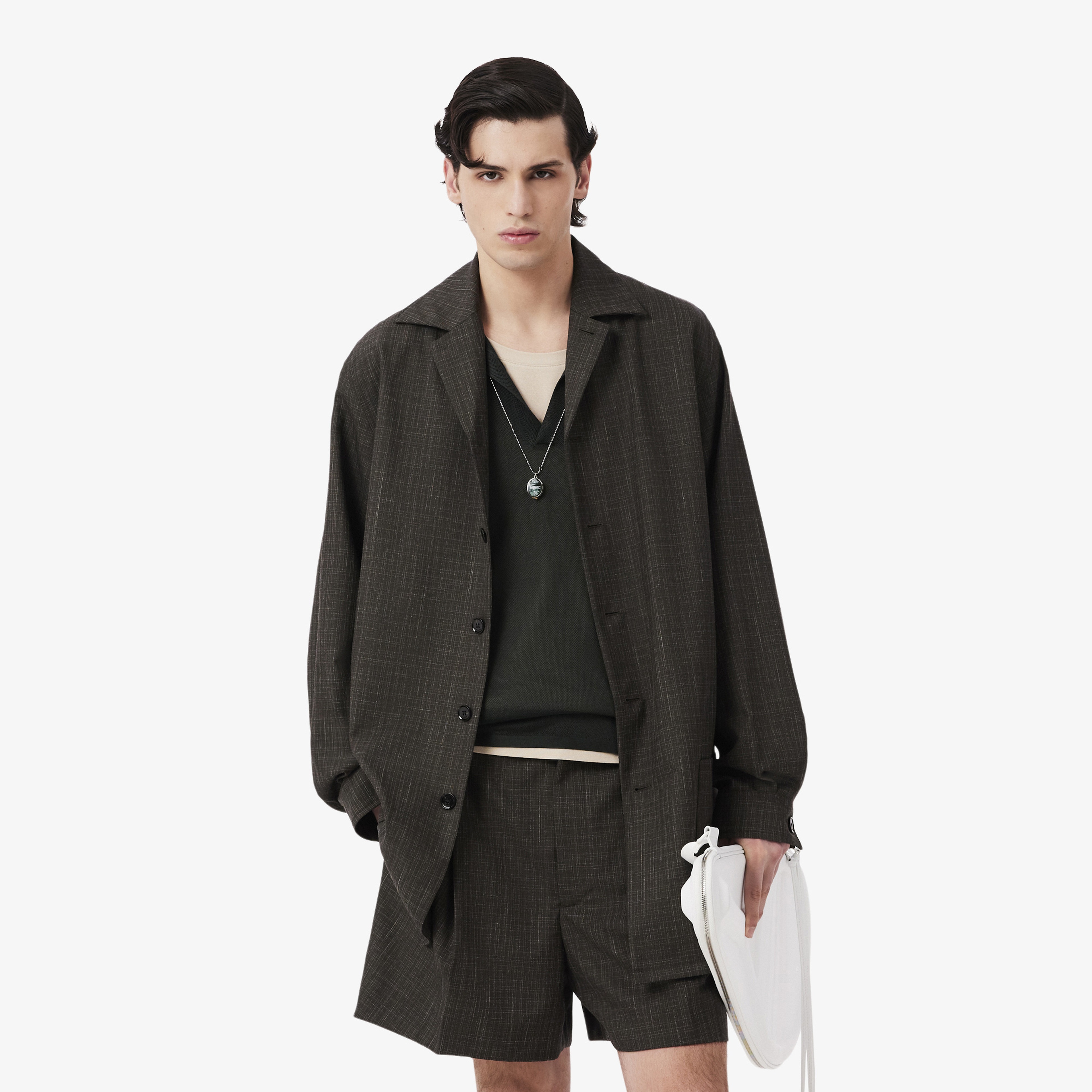 SS26 RUNWAY Erkek Relaxed Fit Baskılı Kahverengi Dış Gömlek
