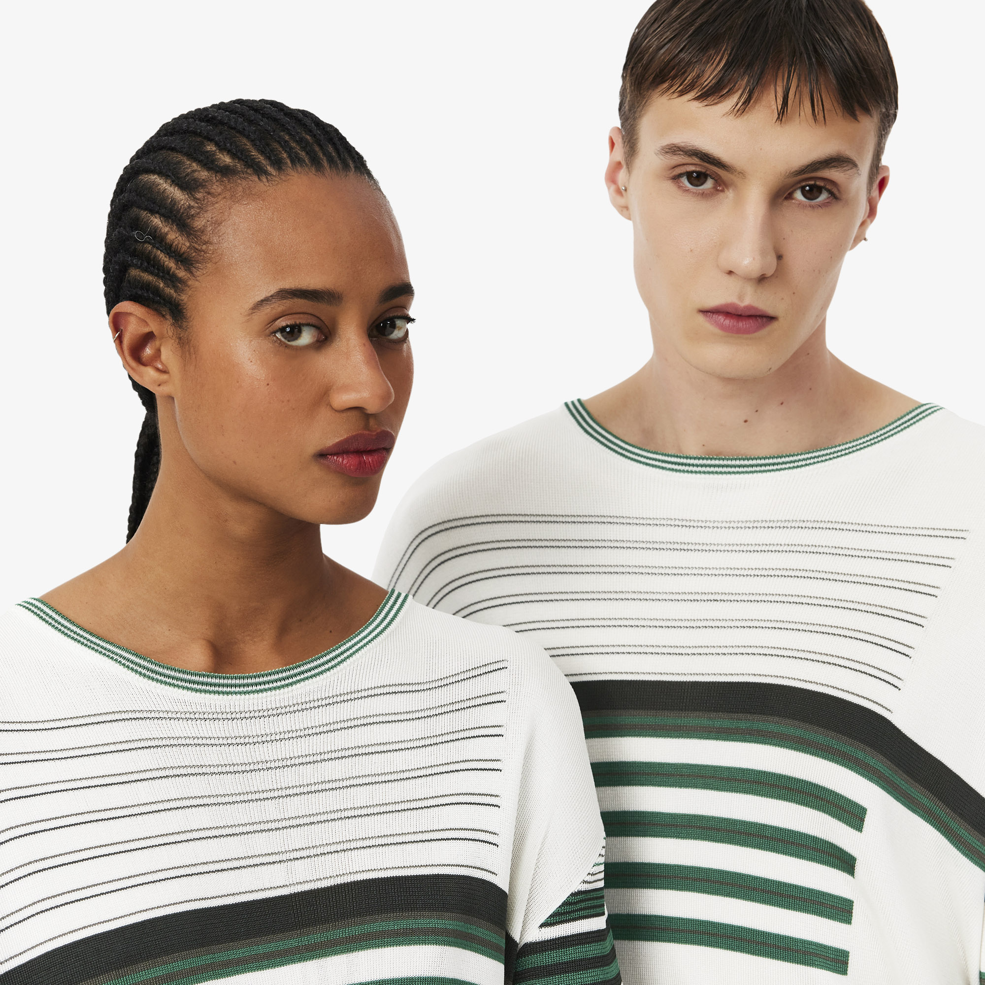 Lacoste SS26 RUNWAY Unisex Oversize Fit Bisiklet Yaka Çizgili Beyaz Triko görsel 2