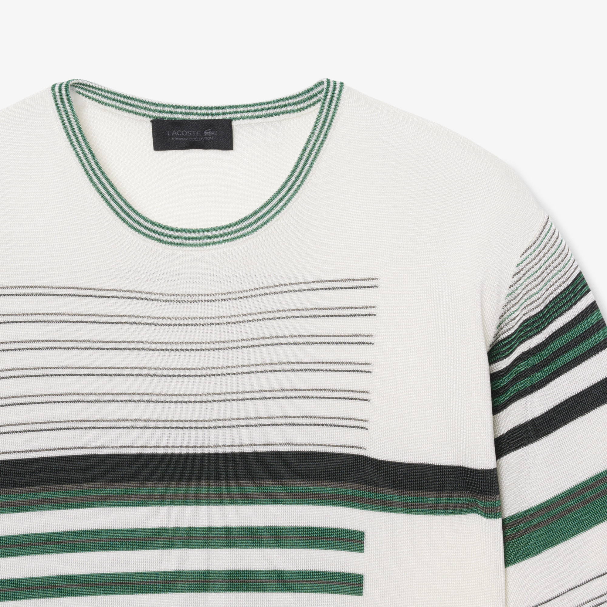 Lacoste SS26 RUNWAY Unisex Oversize Fit Bisiklet Yaka Çizgili Beyaz Triko görsel 7
