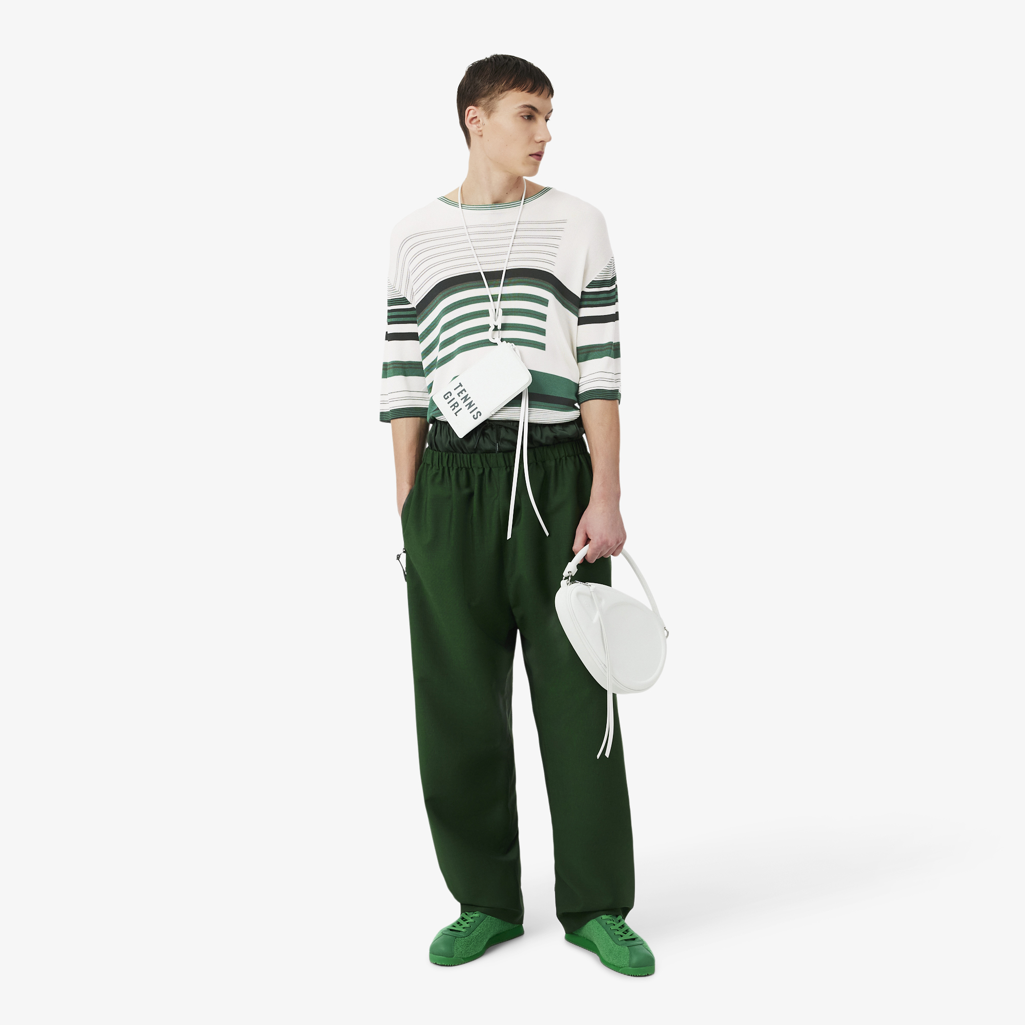 Lacoste SS26 RUNWAY Unisex Oversize Fit Bisiklet Yaka Çizgili Beyaz Triko görsel 4