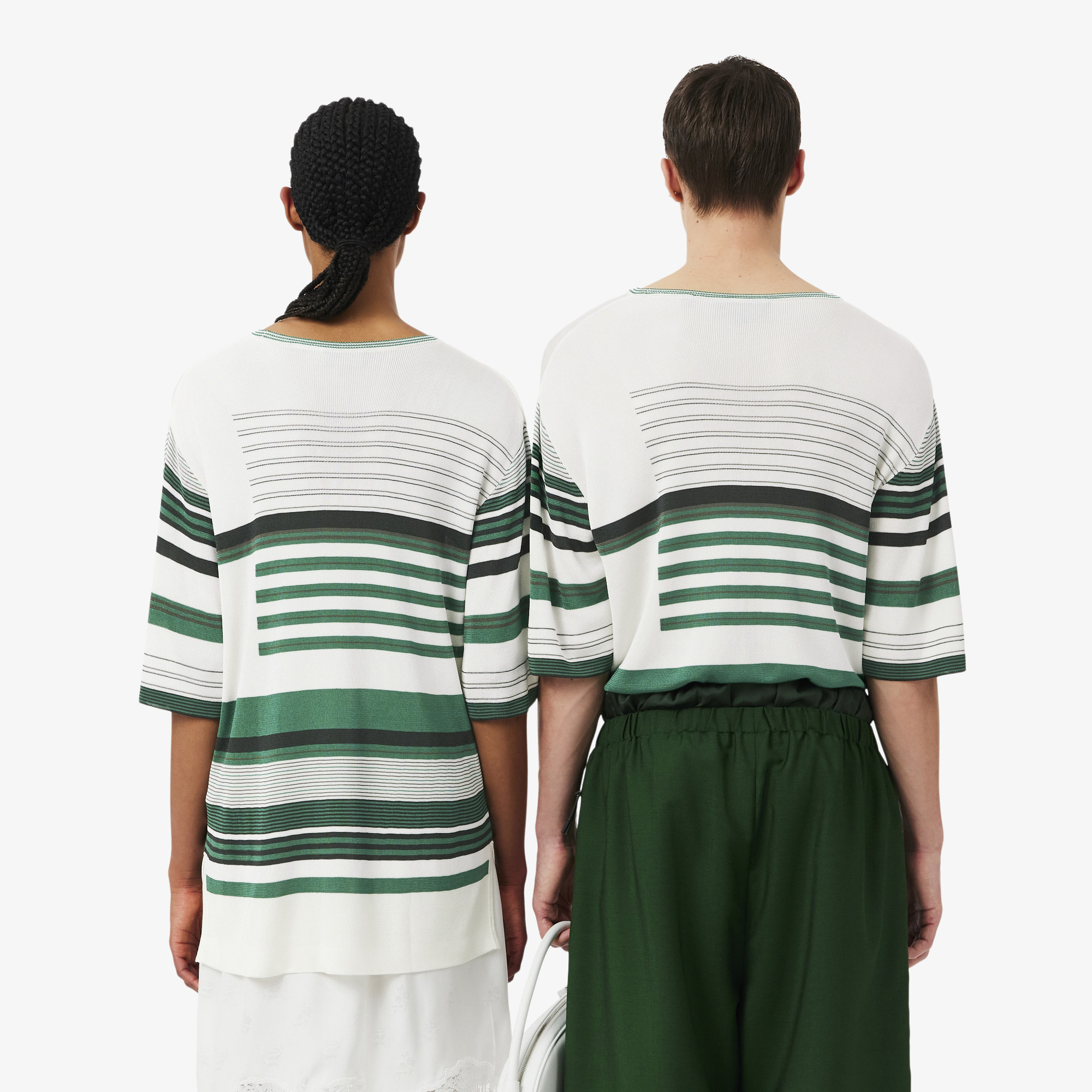 Lacoste SS26 RUNWAY Unisex Oversize Fit Bisiklet Yaka Çizgili Beyaz Triko görsel 3