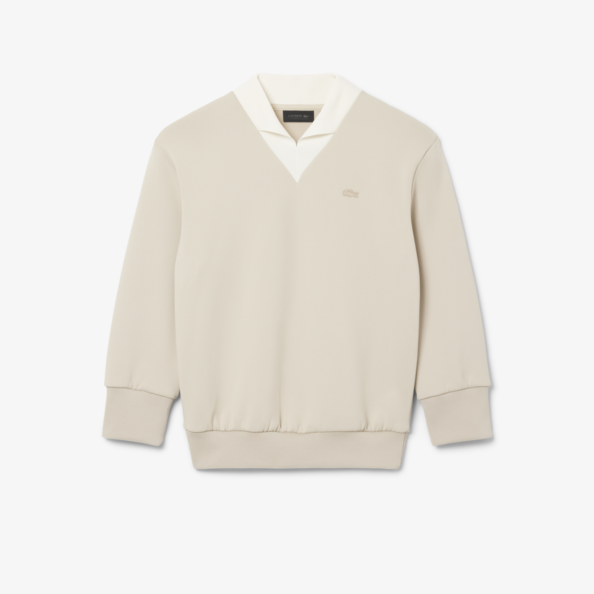 Lacoste SS26 RUNWAY Kadın Relaxed Fit V Yaka Saten Bej Sweatshirt görsel 5